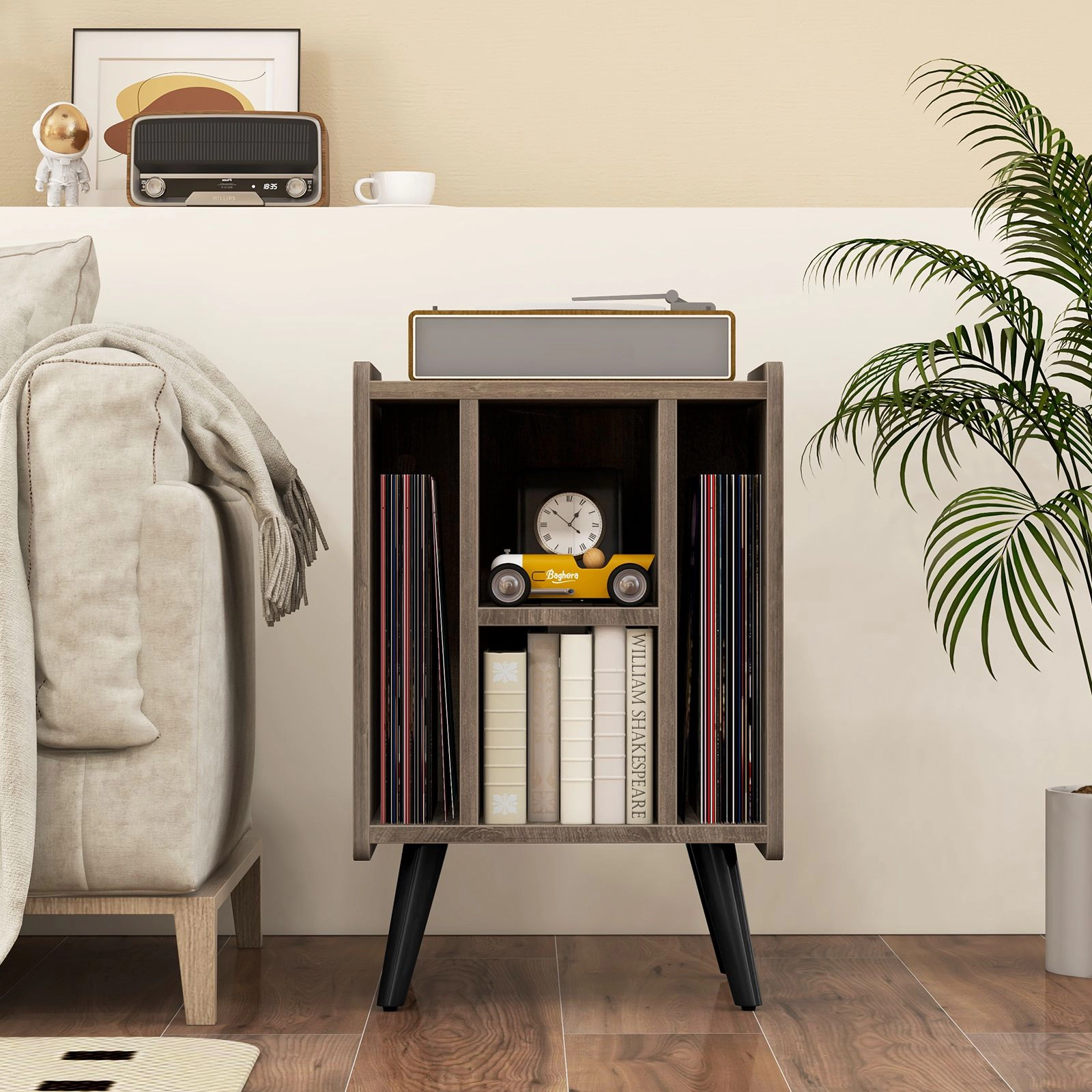 SlickBlue Vinyl Record Storage Stand with Charging Station Shelves
