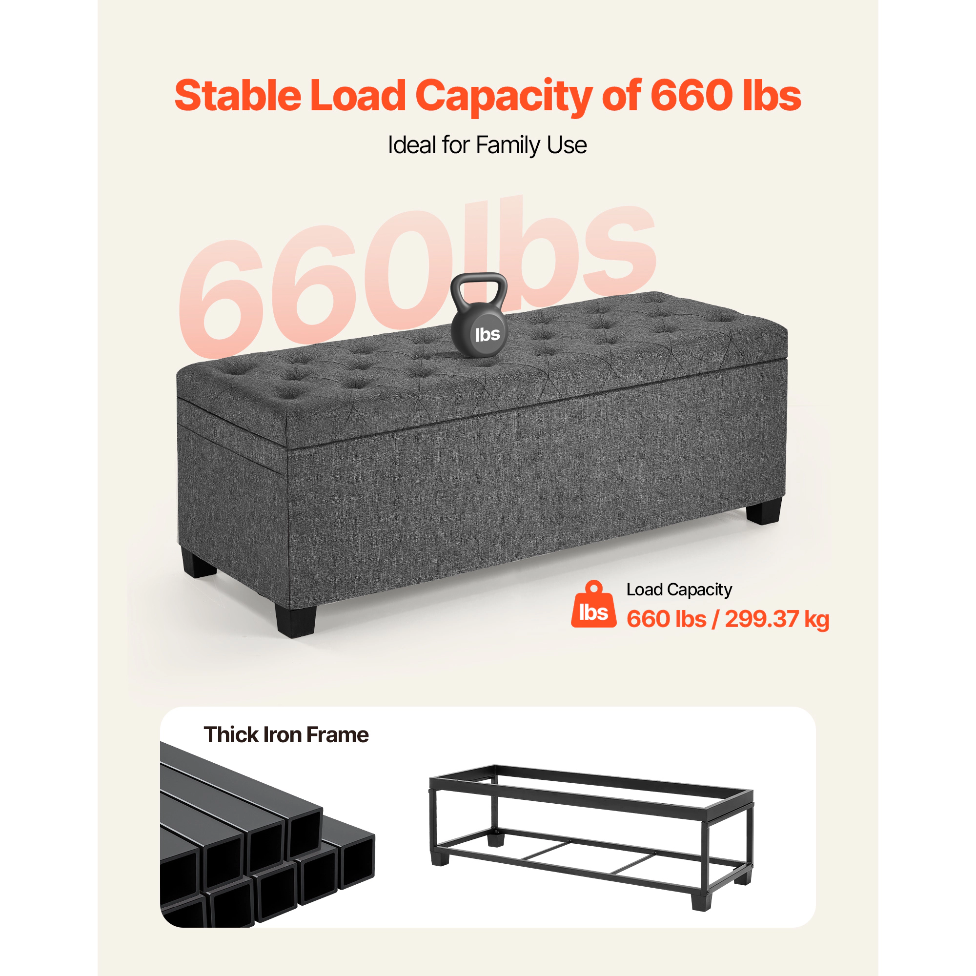 HONGGE Storage Ottoman Bench End of Bed Bench Upholstered Bed Ottoman Chest with Storage for Living Room Bedroom