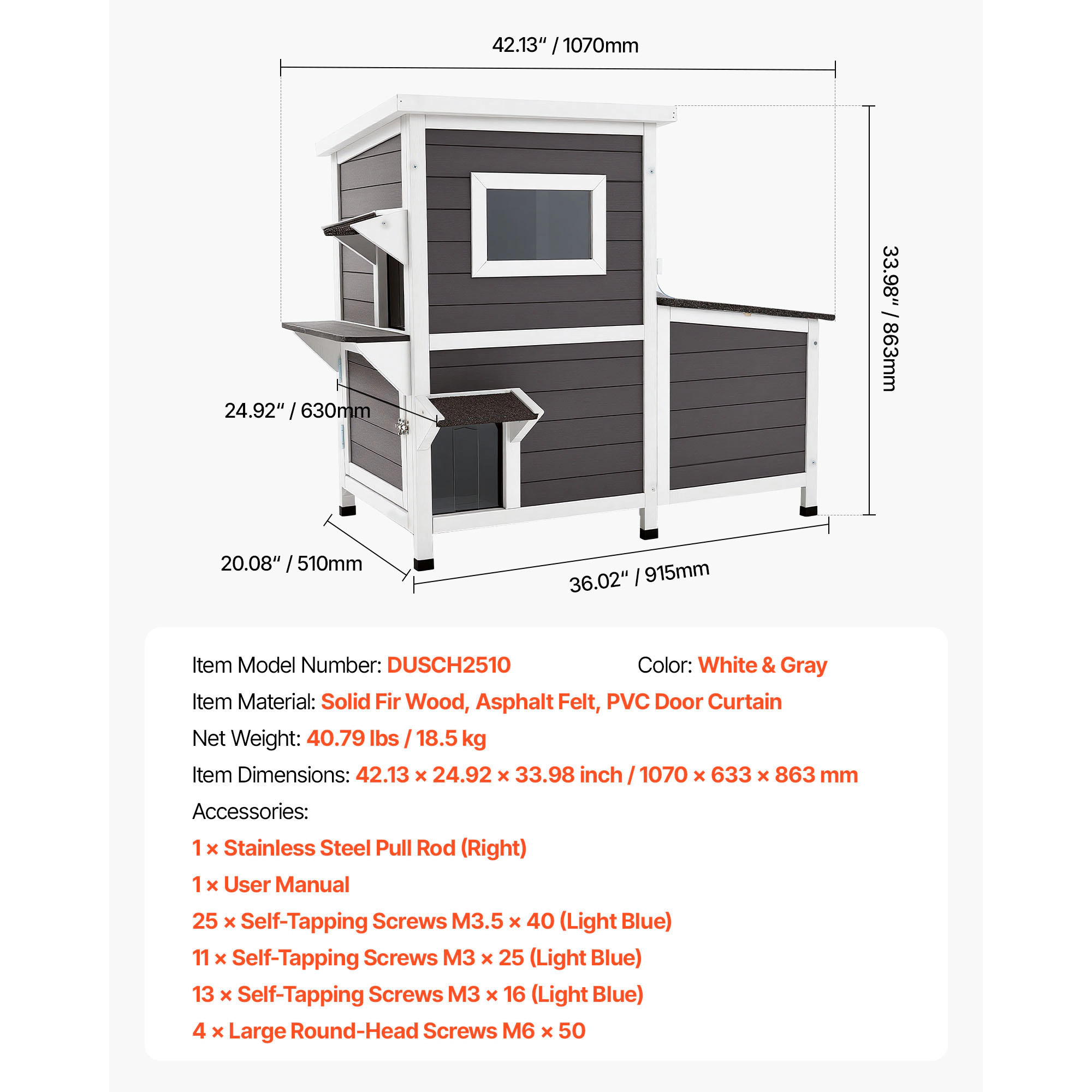HONGGE Outdoor Wooden Cat House Shelter for Feral Cats in Winter with Waterproof Roof