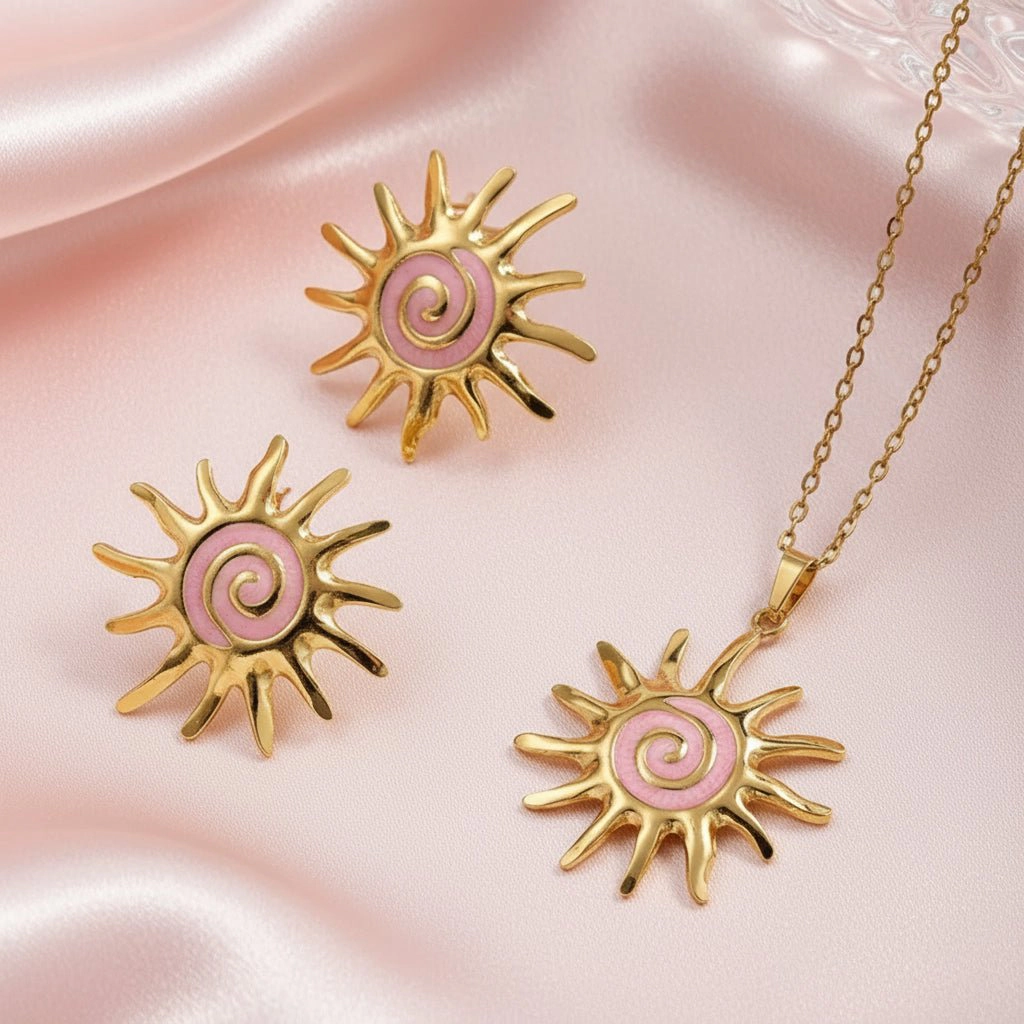 DressAtR Women's Sun Enamel Gold Tone Jewelry Set