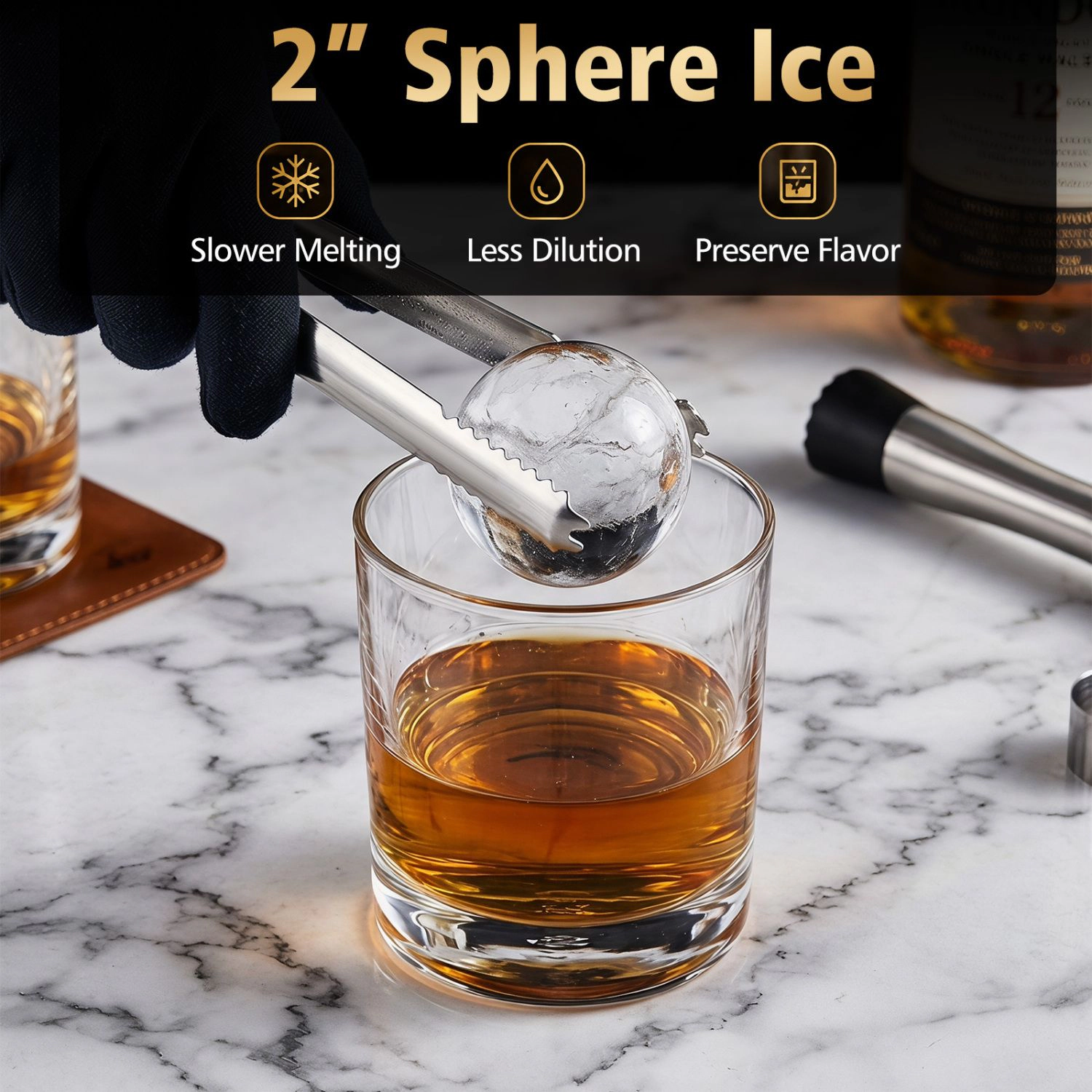 SlickBlue Black Stainless Steel Ice Ball Maker, 40-48 Pieces Daily