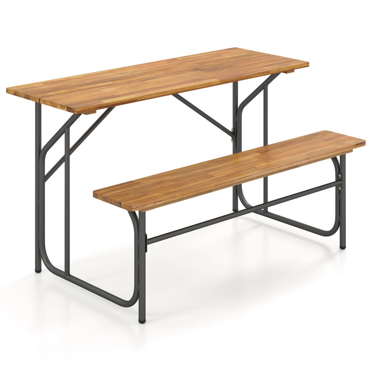 Hivvago Acacia Wood Patio Table Bench For 2 People One-Side Picnic Table