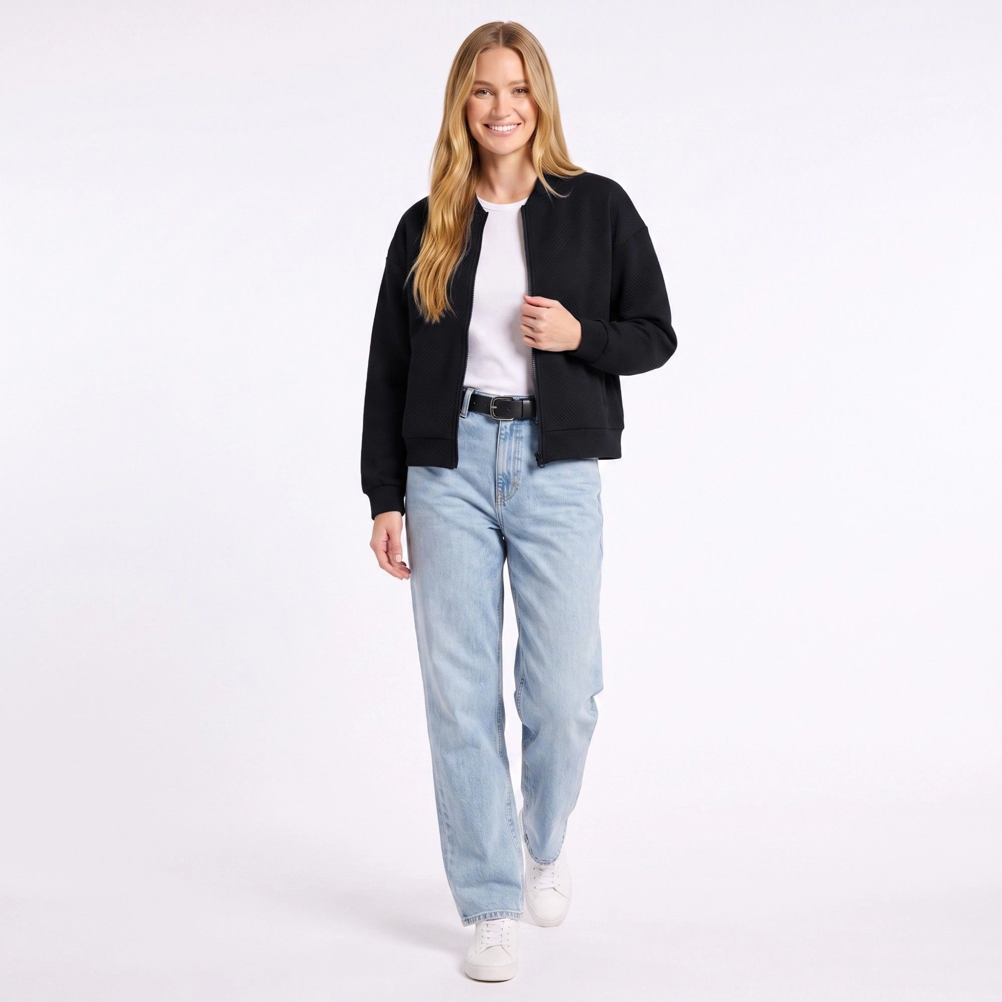 Anna-Kaci Women's Textured Knit Zip Front Jacket