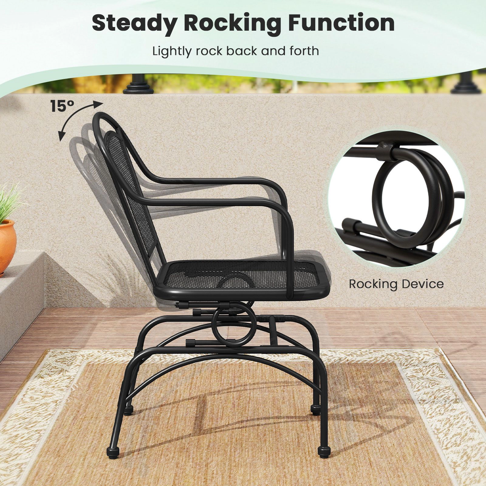 SlickBlue Set of 2 Metal Patio Rocking Chairs with Mesh Seat and Backrest
