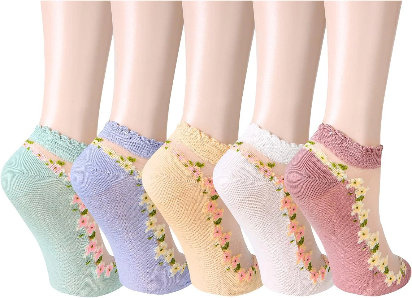 Wardrobe Whimsy 5Pair Women Ankle Girls Through Socks Ultra Thin Sock