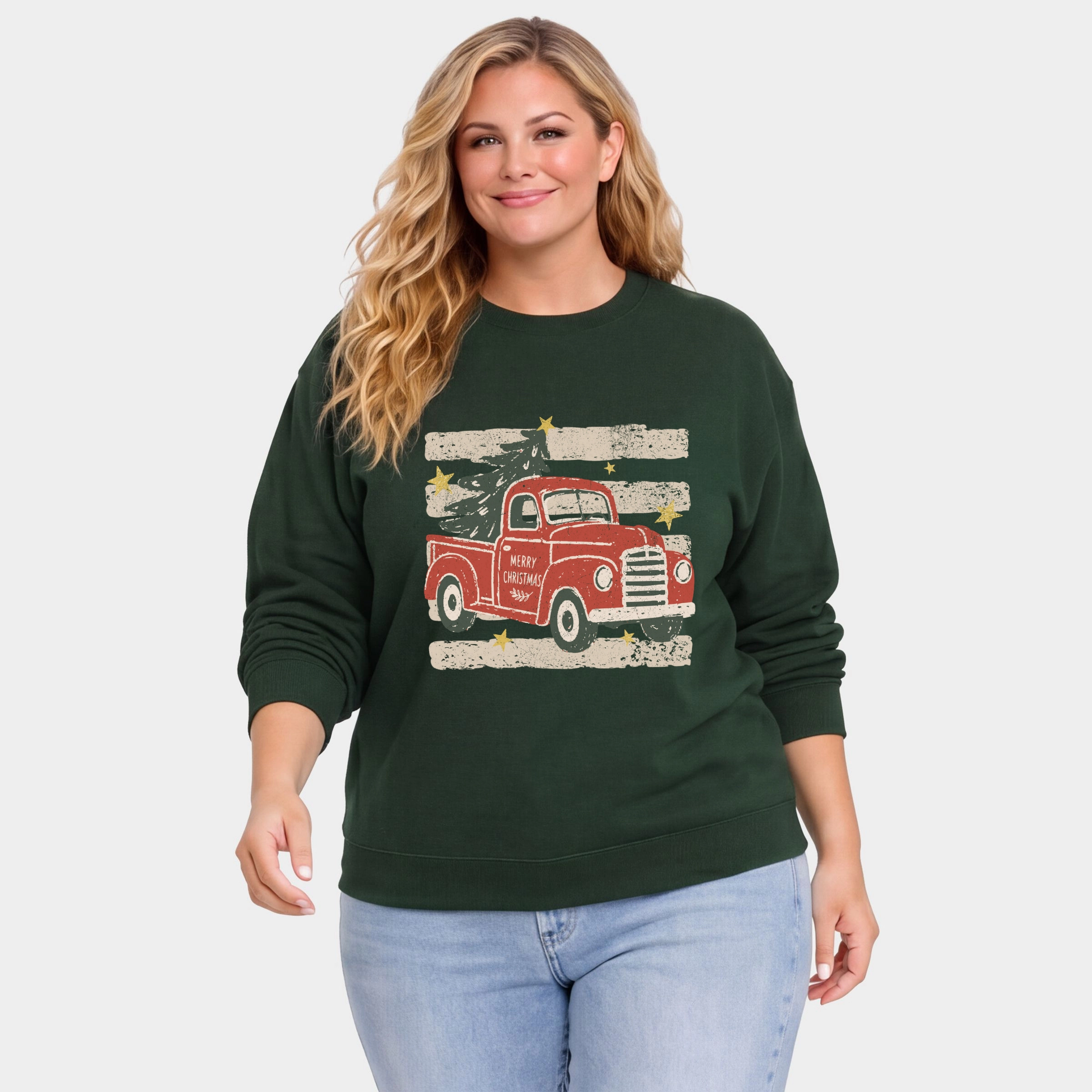 Simply Sage Market - Women's Plus Sweatshirt Red Truck Stripes