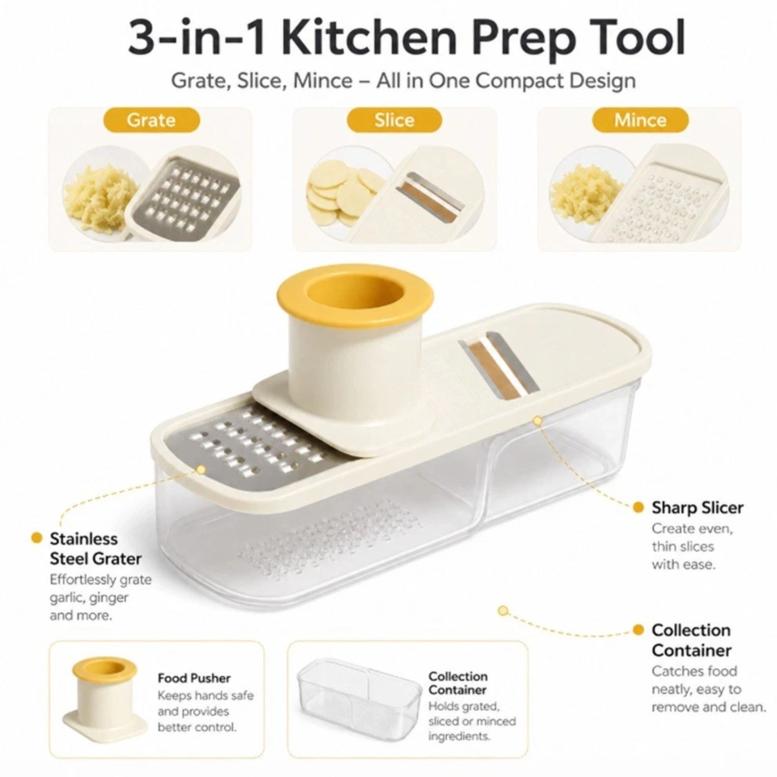 Home Collection 3-in-1 Mini Ginger Garlic Slicer Grater Mandoline with Hand Guard