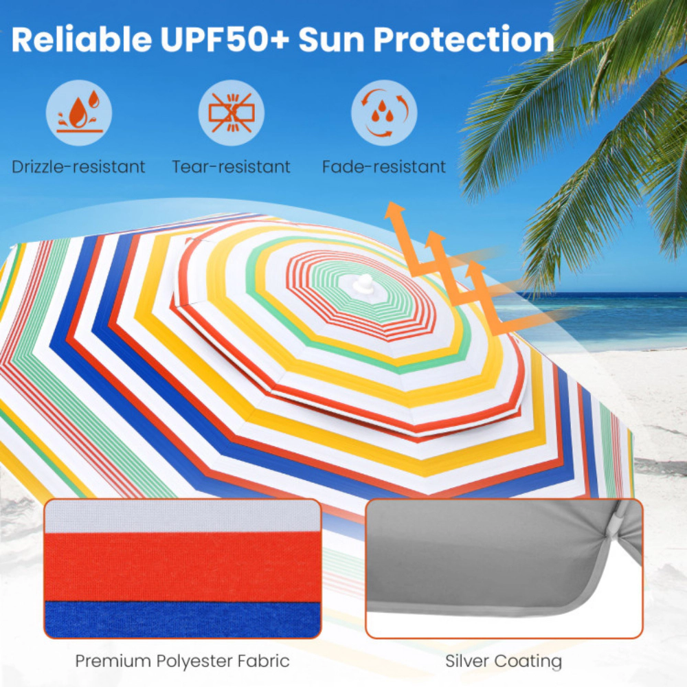 Slickblue 6.5 Foot Outdoor Beach Umbrella Lightweight 3 Section Pole with Tilt Adjustment
