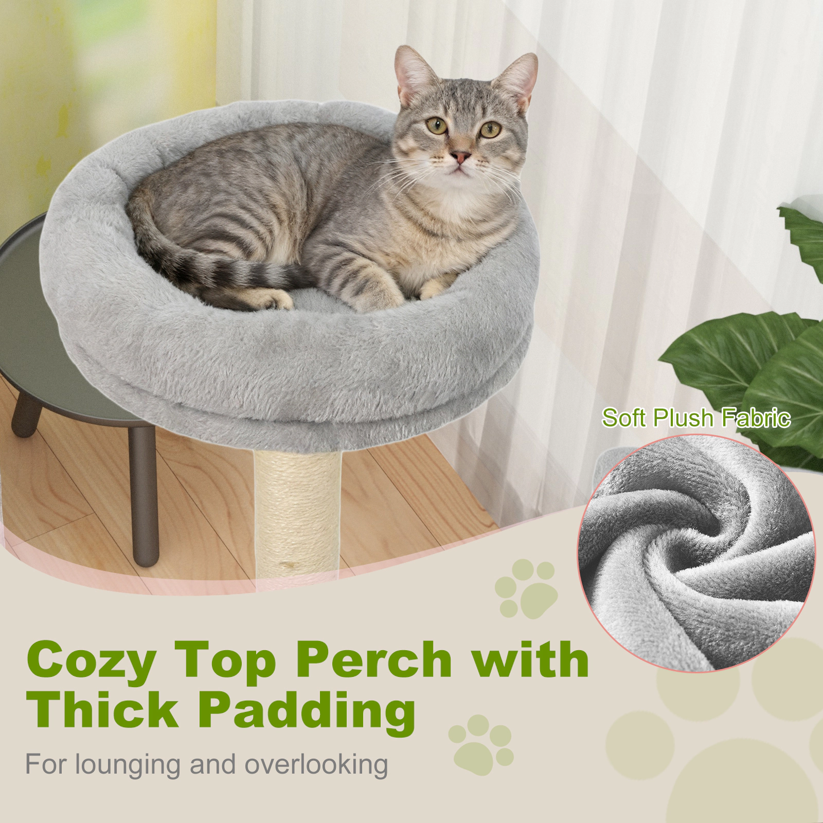 SUGIFT 48-in Light Gray Multi-Level Kitten Cat Tree Tower with Cylinder Tunnel Large Condo and Jute Posts