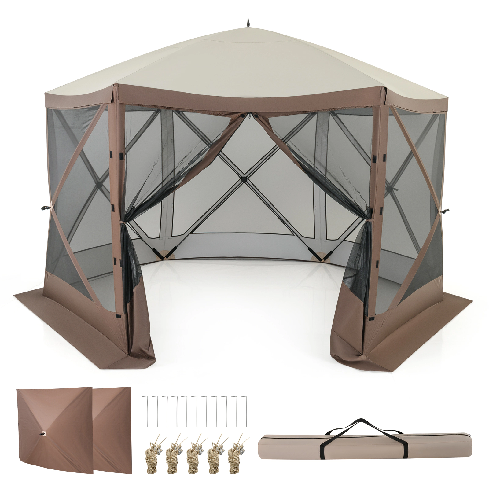 SUGIFT Pop-up Gazebo Coffee 6-Sided Screen House Hub Tent with Mesh Netting Walls