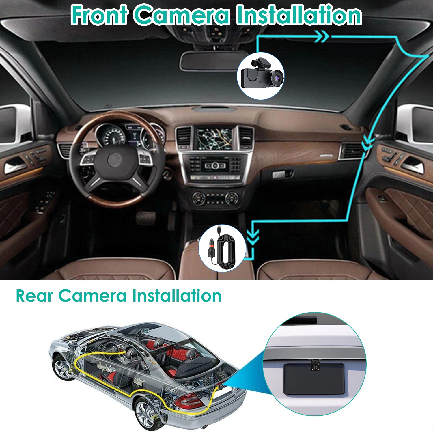 GBruno 3-Channel Dash Cam With 32GB Card