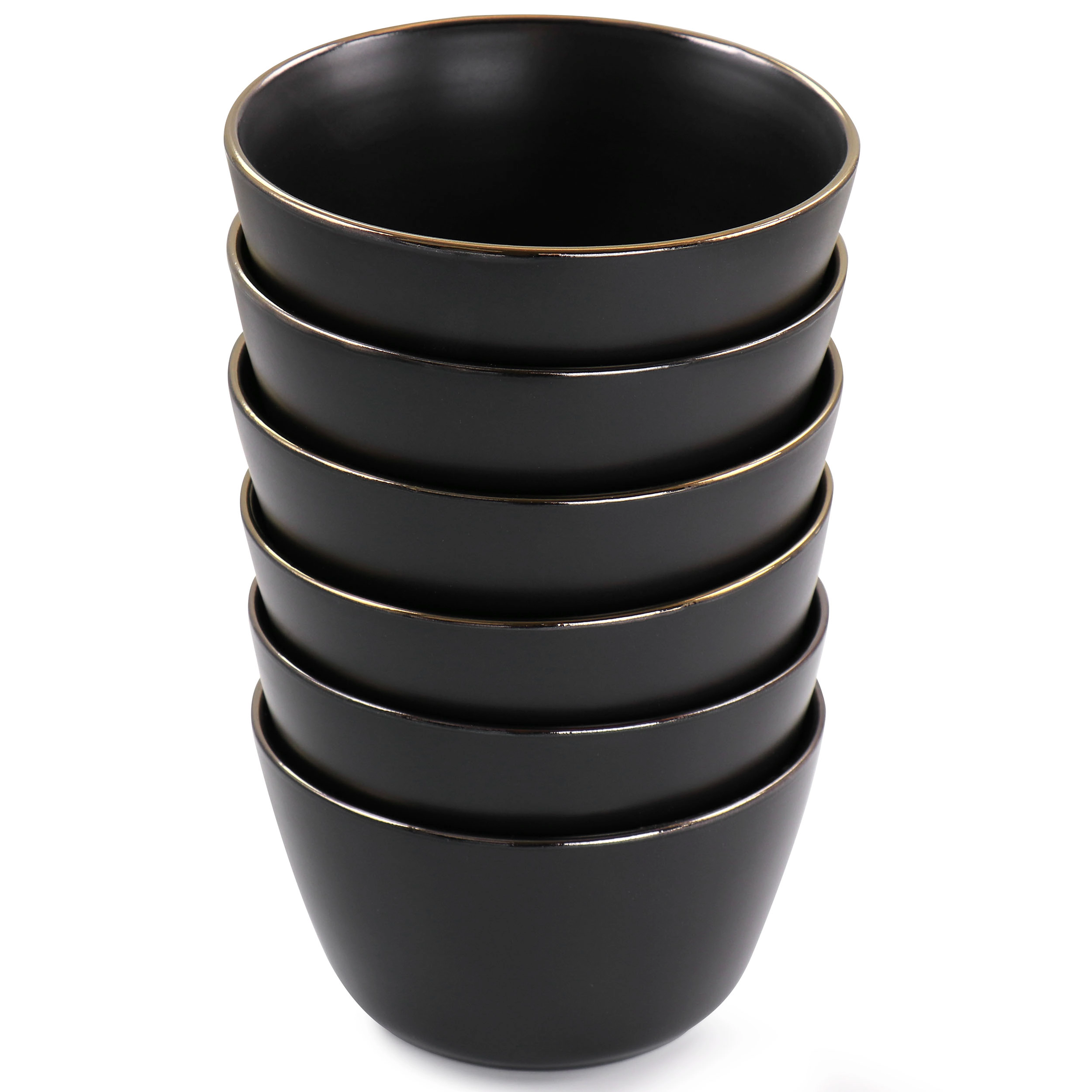 Elama 6 Piece Stoneware Bowl Set Matte with Gold Rim