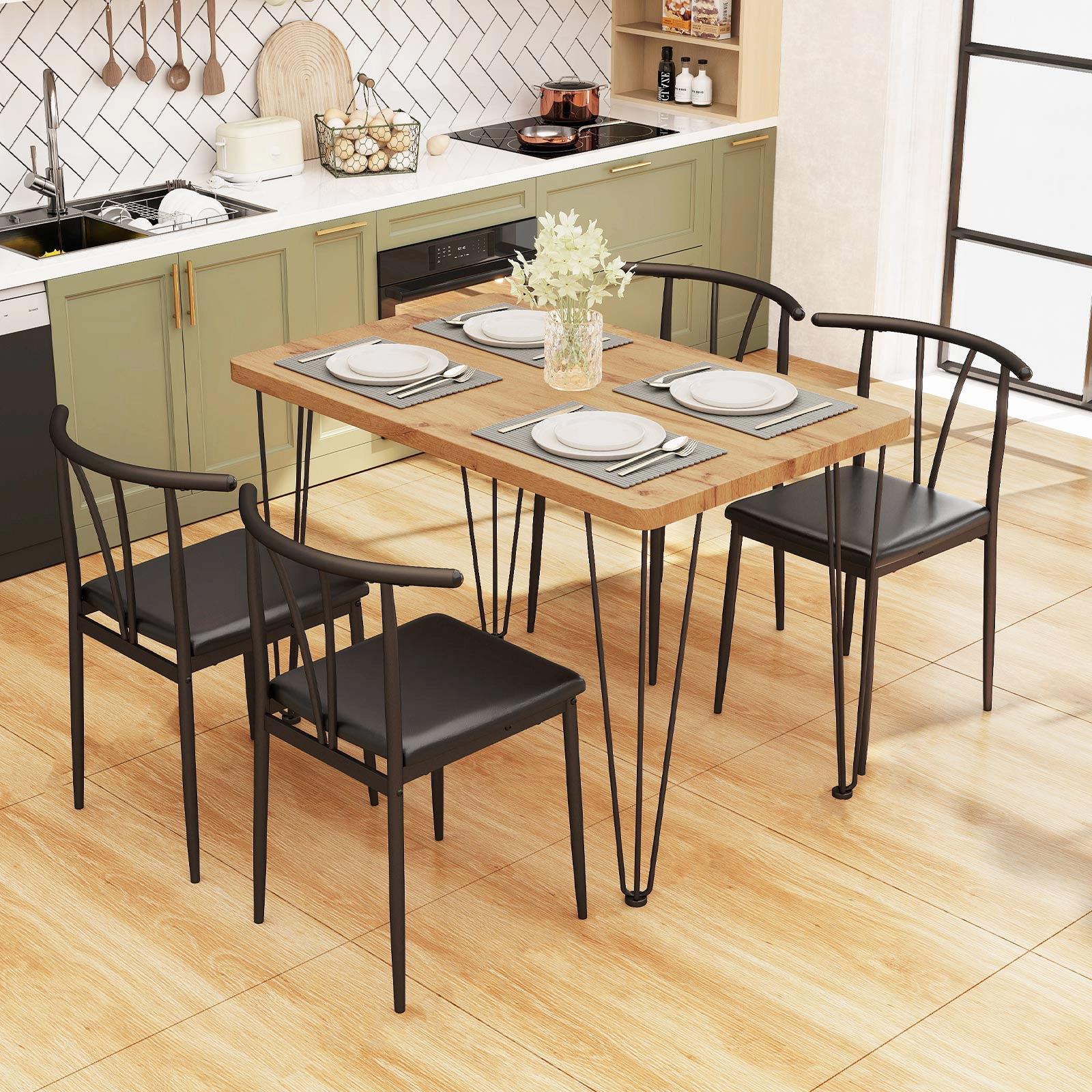 LJG 5-Piece Space-Saving Dining Table Set Industrial Rectangular Kitchen Table and 4 Armless Chairs