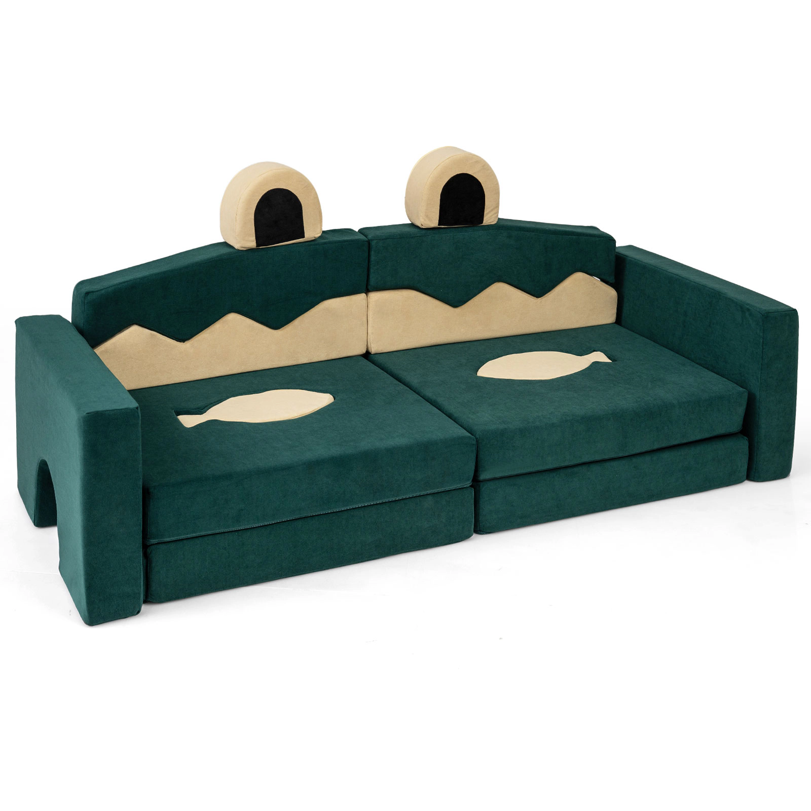 SUGIFT 17-Piece Modular Kids Play Couch Sofa Chair 55-in Wide Velvet Fabric and Foam Ages 3+ Crocodile