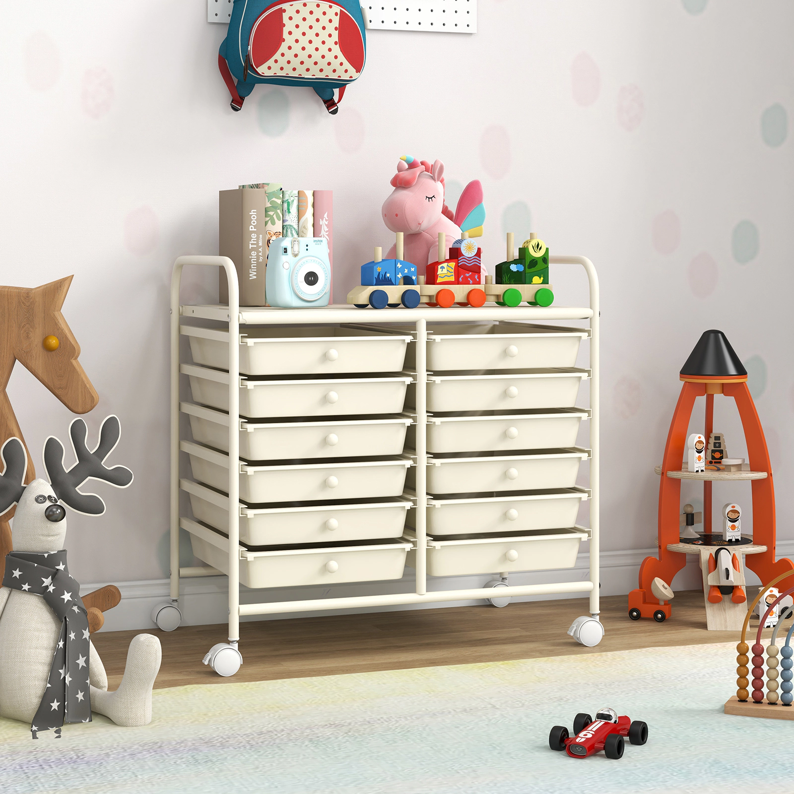 SUGIFT White 12-Drawer Rolling Storage Cart Pantry Laundry and Closet Organizer with Braked Casters
