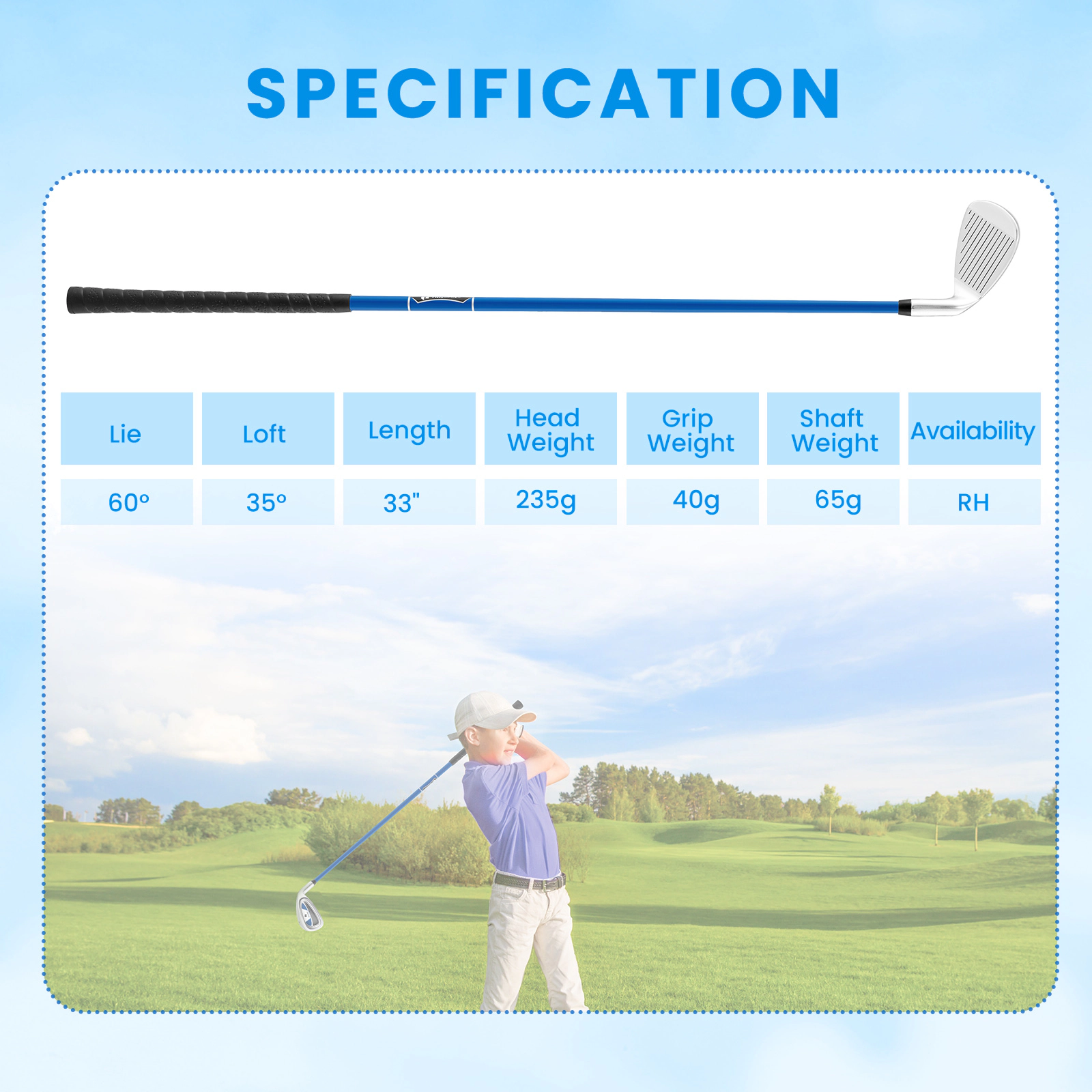 SUGIFT Junior #7 Iron Golf Club with Headcover 30-in Length Ages 11-14 Blue/Pink