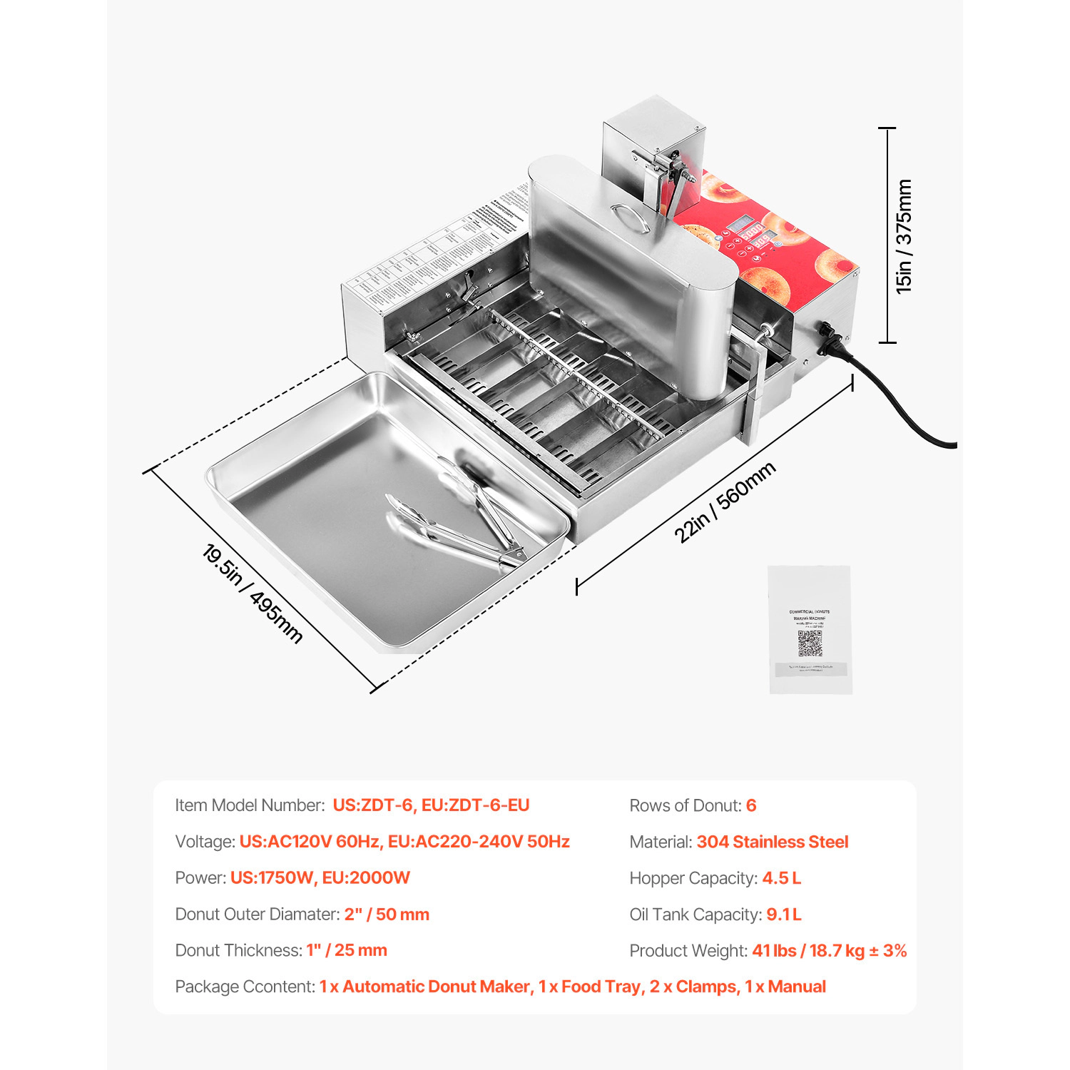 HONGGE Commercial Automatic Donuts Making Machine, Electric High Power Stainless Steel Fryer with Auto Frying