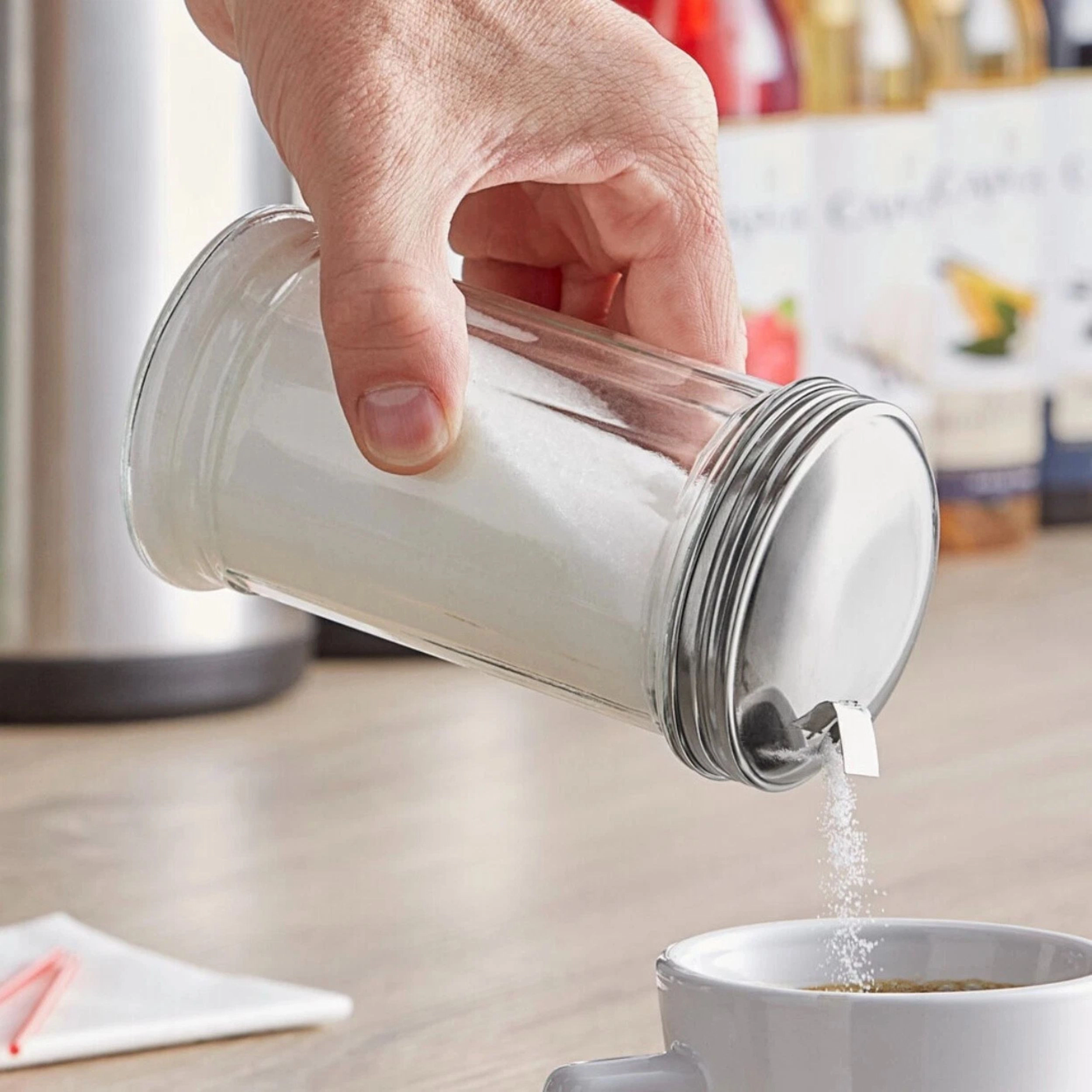 Home Collection 12 oz Retro Glass Sugar Shaker Dispenser with Stainless Steel Pour Lid