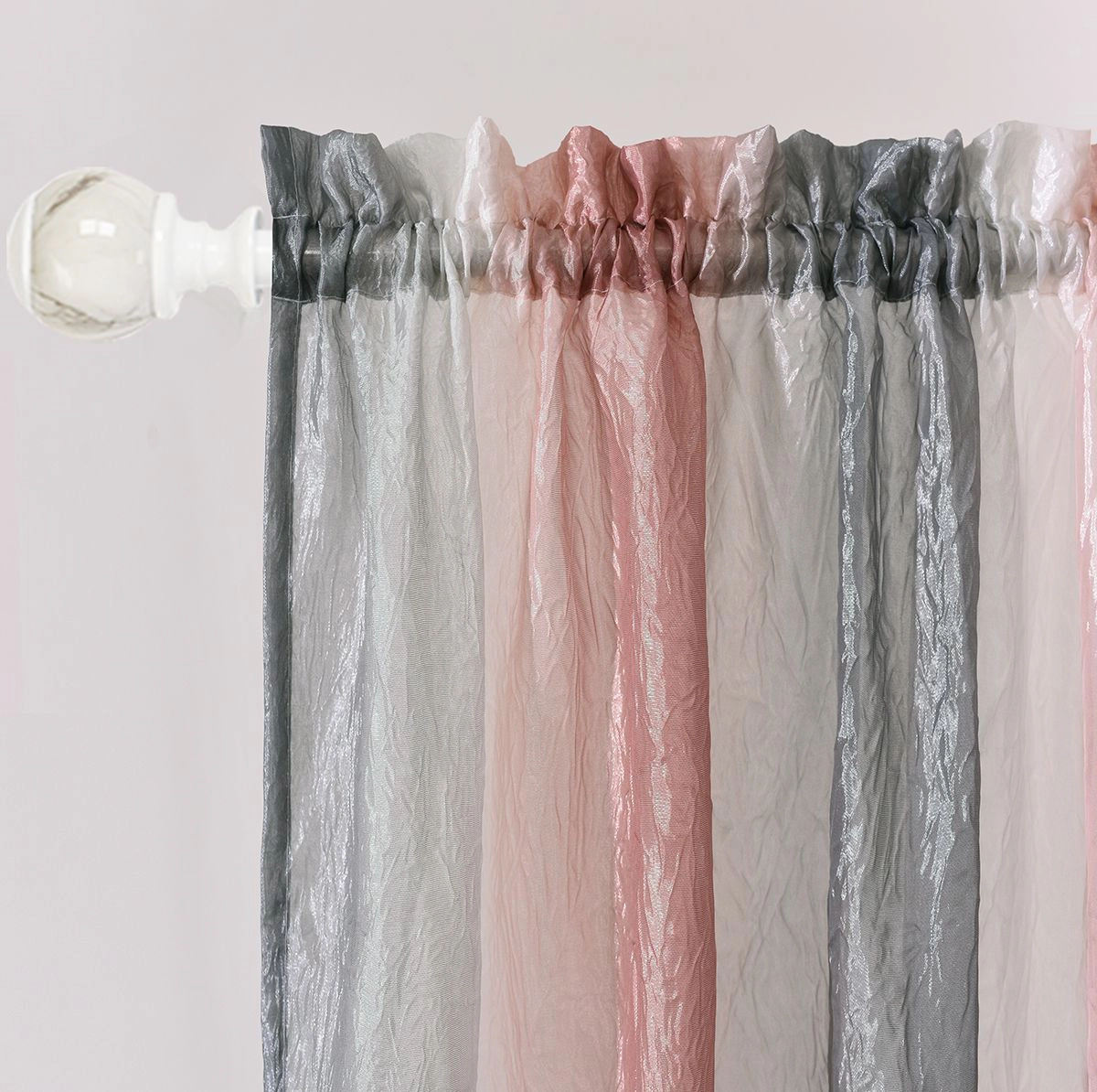 Kate Aurora 1 Piece Crushed Faux Satin Silver & Blush Rose Pink Ombre Window Curtain Panel
