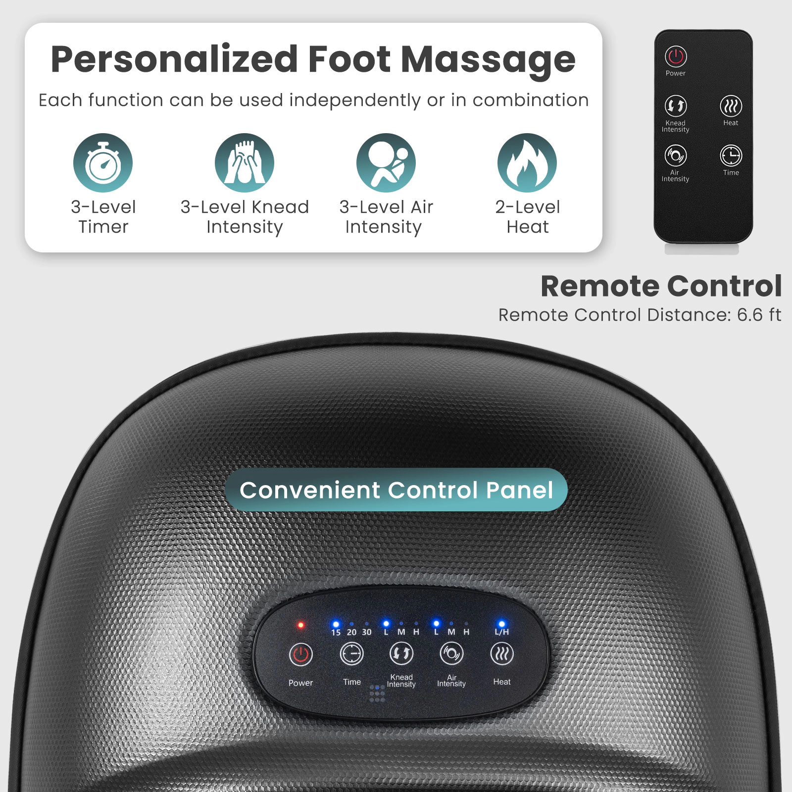 SUGIFT Black Shiatsu Foot Massager Machine with 2-Level Heat and Air Compression 15.5-in W 13-in D 7-in H
