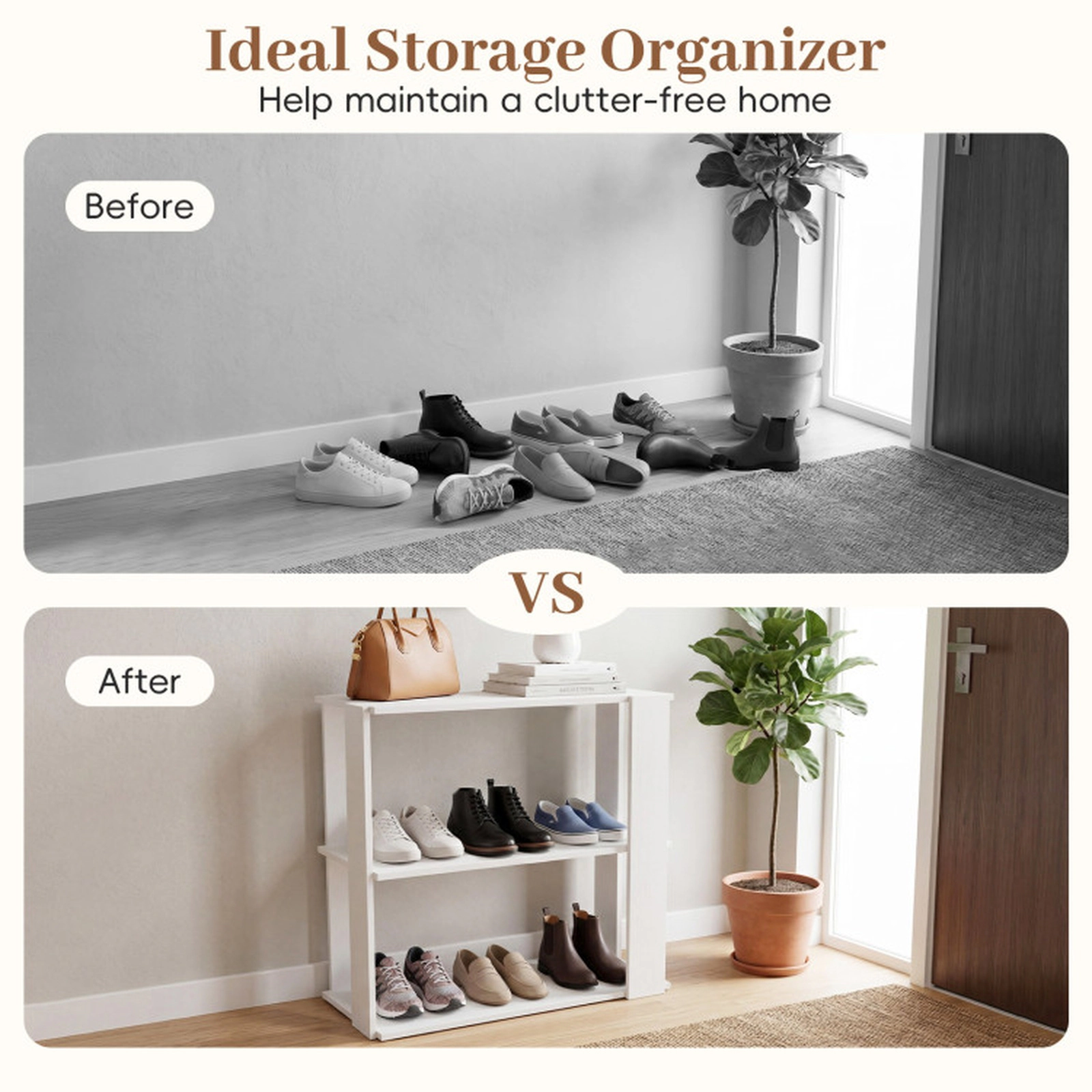 SUGIFT White Stackable Modern 20.5 Inch 3-Tier Shoe Rack Organizer