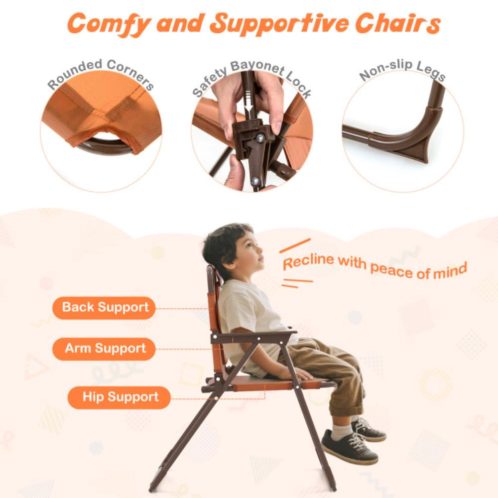 Hivvago 4 Pieces Kids Picnic Set With 2 Folding Chairs And Height Adjustable Umbrella