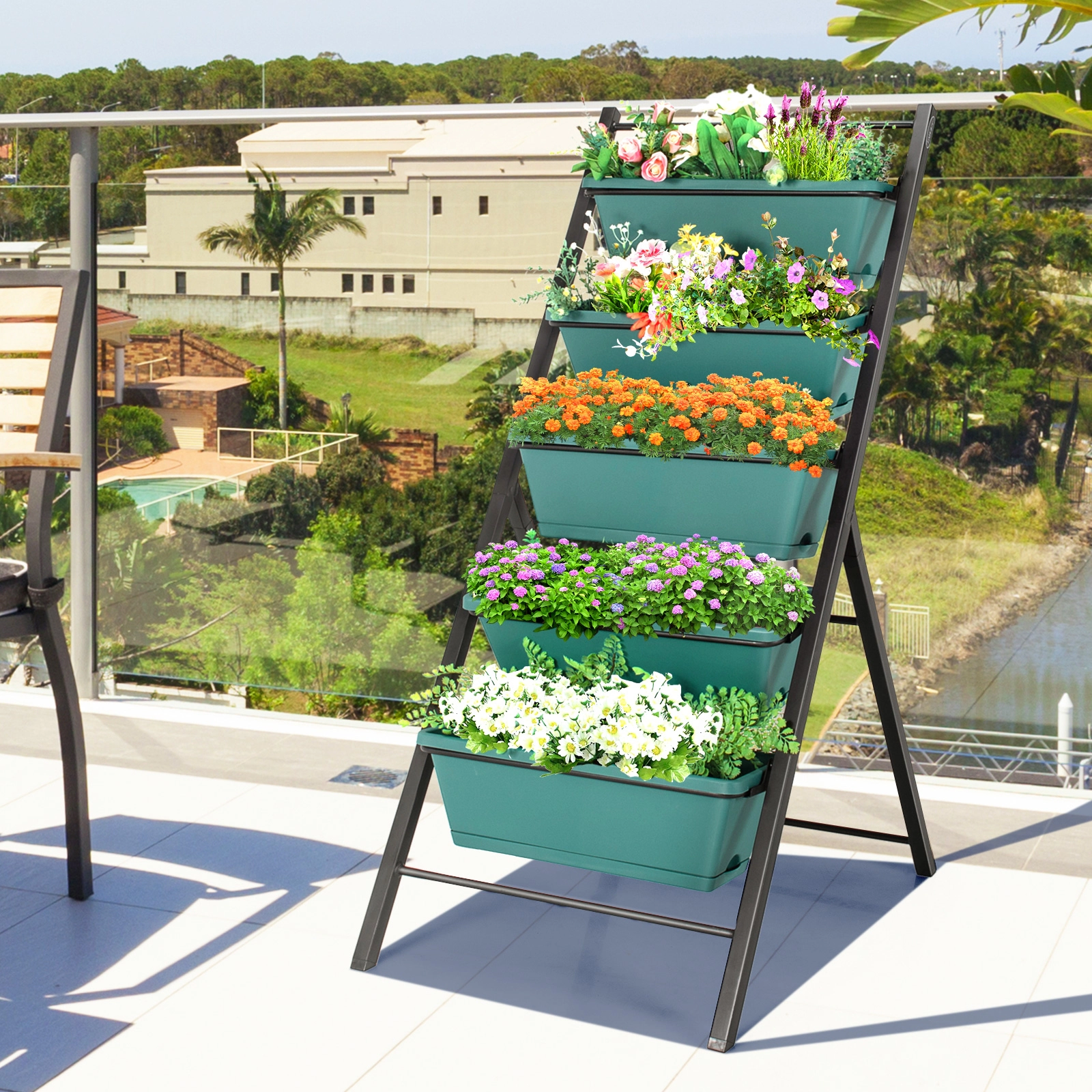 SUGIFT 5-Tier Green Vertical Garden Planter Box with 5 Containers 22.5-in W 29-in D 48.5-in H 22-lb Per Box