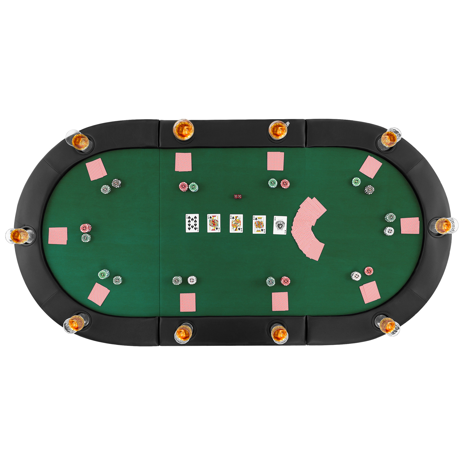SUGIFT Green 10-Player Oval Foldable Poker Table Top with Padded PU Armrest and 10 Cup Holders 84-in W 42-in D