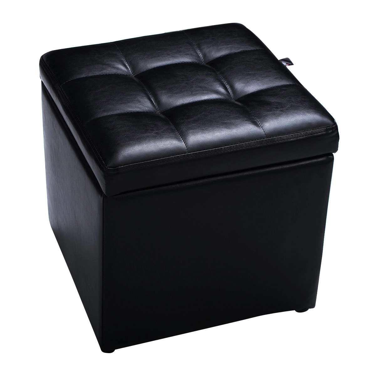 SUGIFT Foldable Faux Leather Cube Ottoman Pouffe Storage Seat 16-in Cube 330-lb Capacity Brown Black
