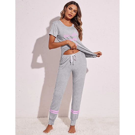 Ekouaer Womens Pajamas Set 2 Piece Lounge Pj Set Short Sleeve Sleepwear Tops with Joggers