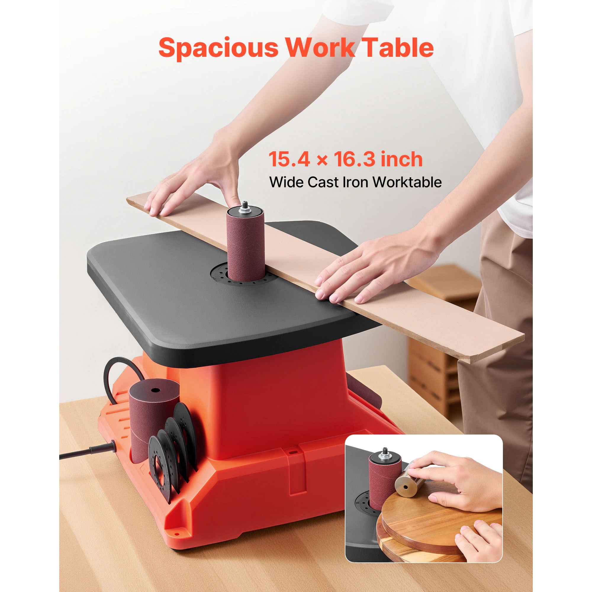 HONGGE Oscillating Spindle Sander Benchtop Spindle Sander with Stroke Sleeves 1/2" - Sanding for Woodworking Furniture