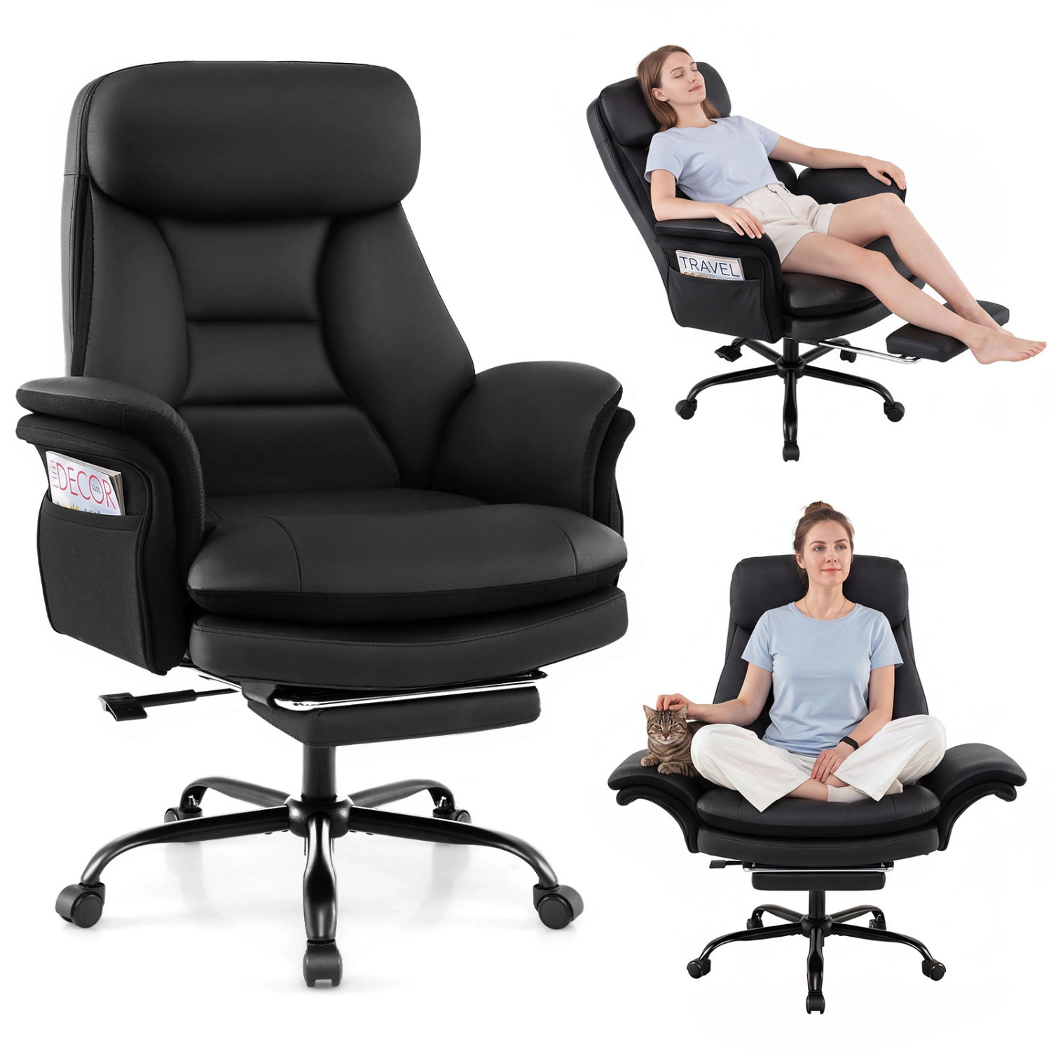LJG 400 LBS Ergonomic Big and Tall Office Chair with Faux Leather