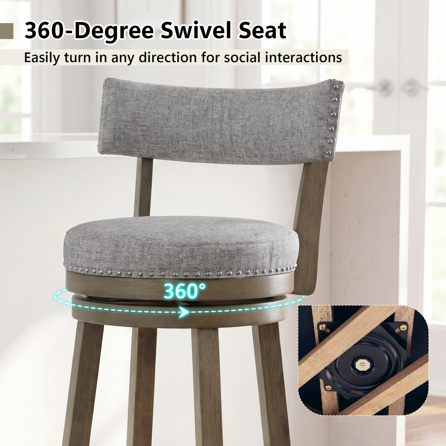 LJG Swivel Bar Stools Set of 2 Linen Fabric Upholstered Barstools with Back-31.5 Inches