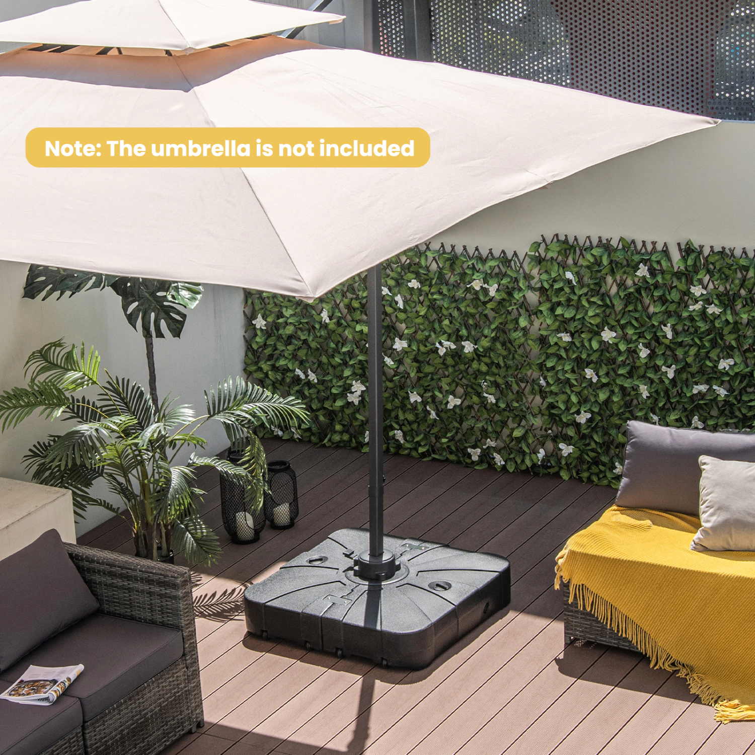 Slickblue Black Fillable Outdoor Umbrella Base with Wheels for Large Cantilever Umbrellas