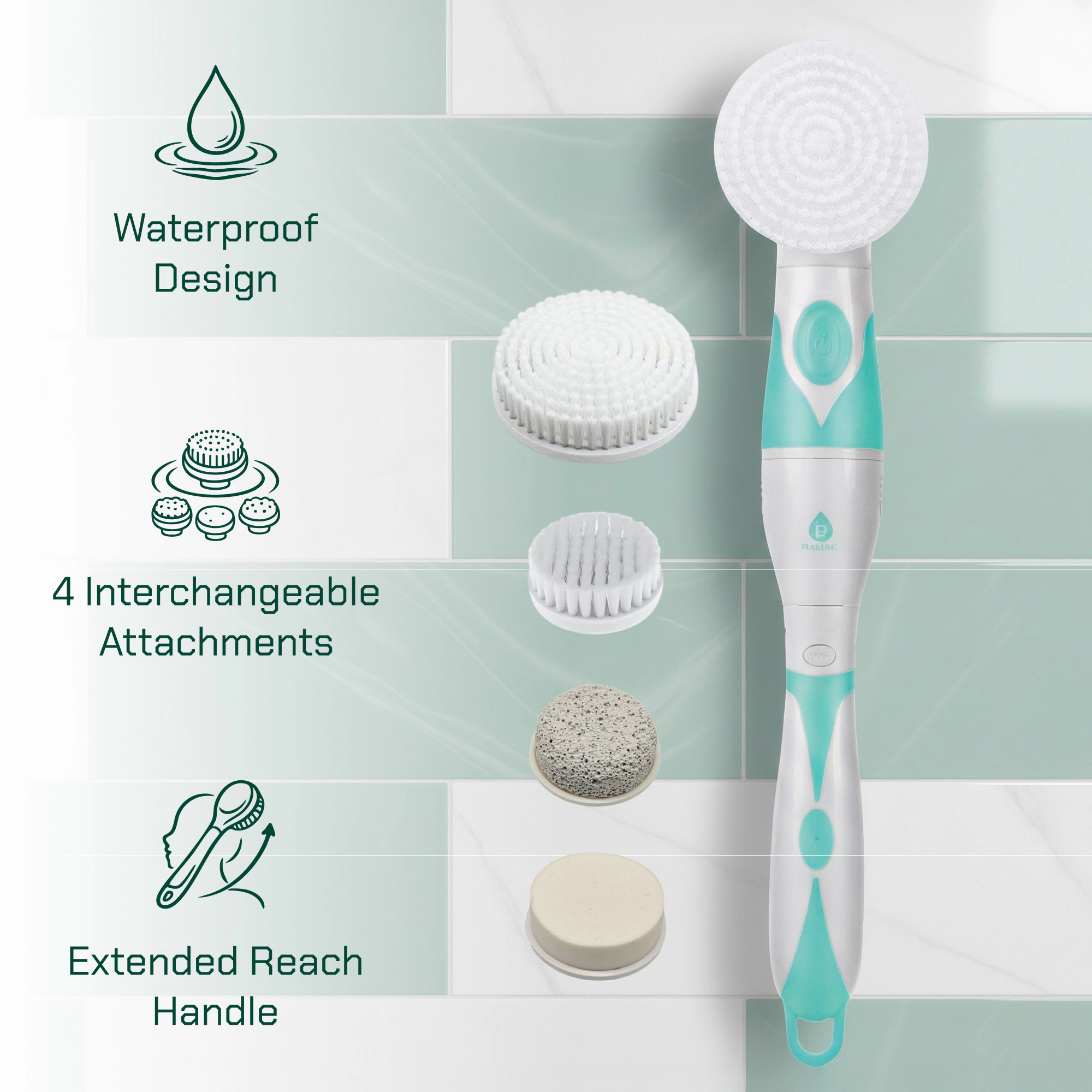 Pursonic Unisex Waterproof 360° Facial & Body Exfoliating Cleansing Brush with Extended Handle