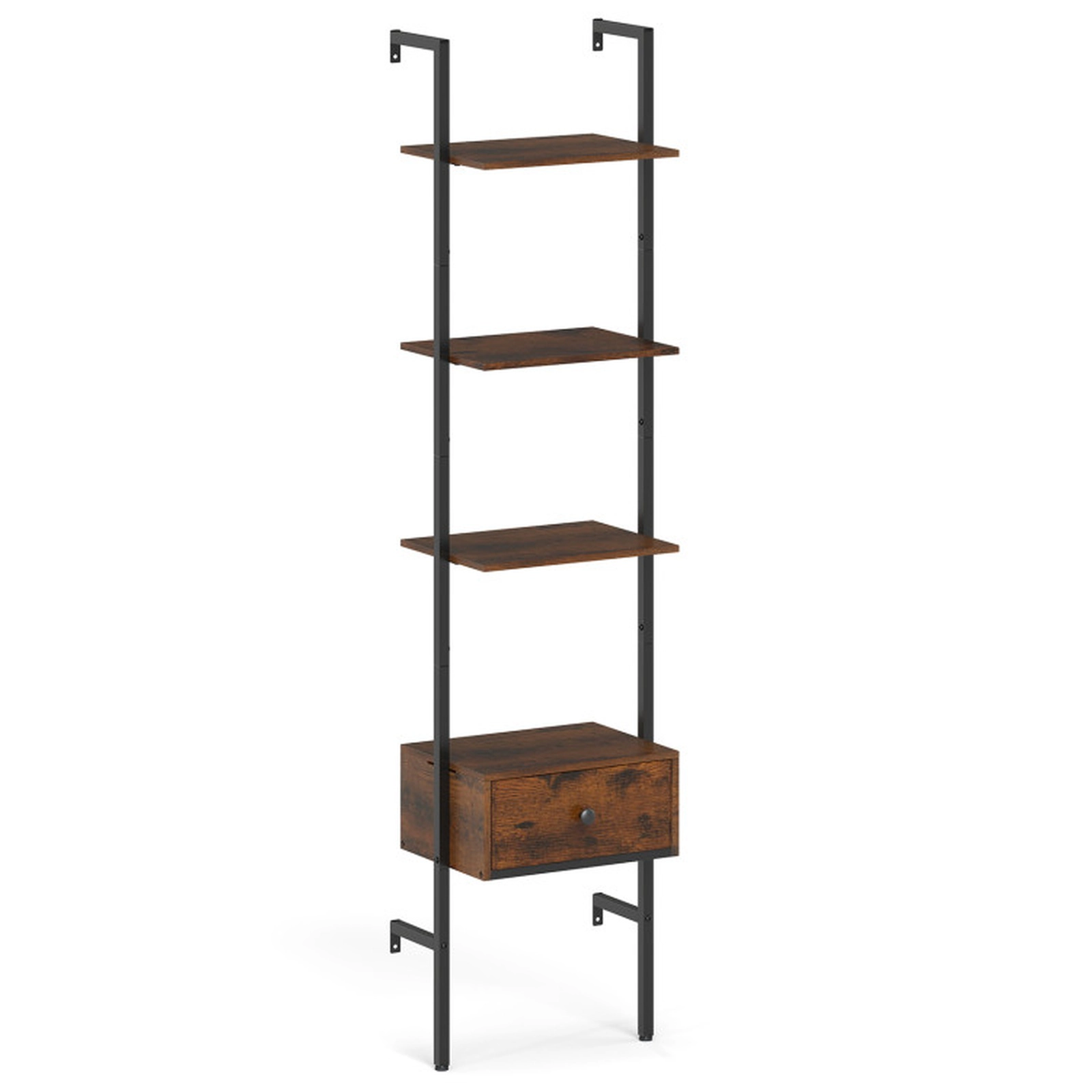 SUGIFT 5-Tier 70-in Tall Ladder Shelf Bookshelf with Storage Drawer Powder-Coated Frame and 4 Toppling Kits
