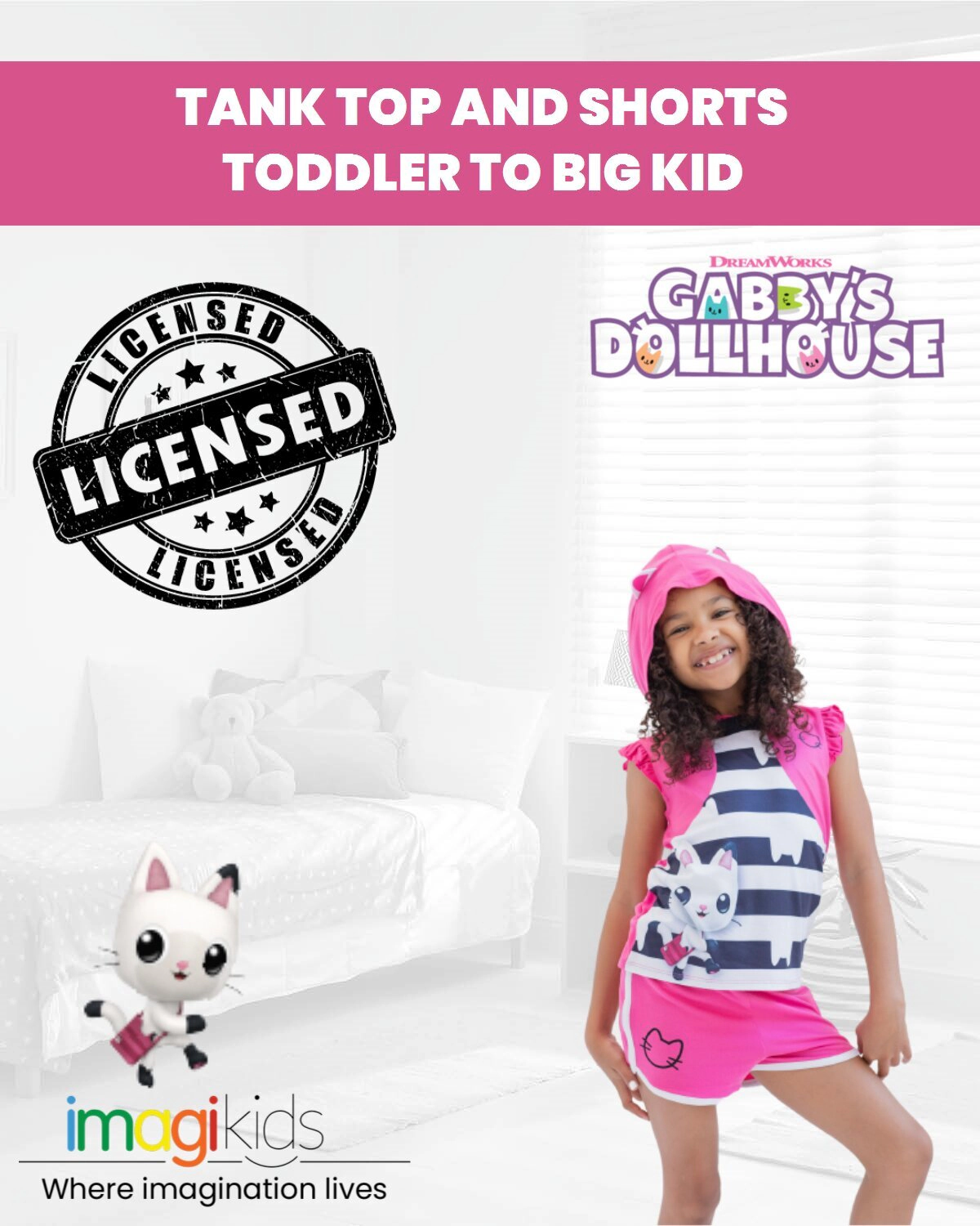 Dreamworks Gabby's Dollhouse Pandy Paws Girls' Cosplay 2-Piece Hooded Tank and Shorts Set
