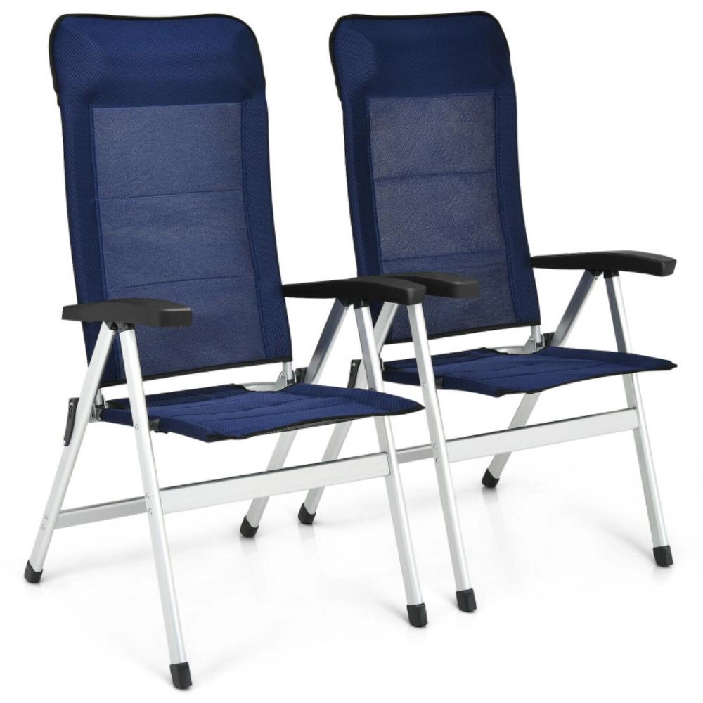 Hivvago 2Pcs Patio Dining Chair With Adjust Portable Headrest-Blue