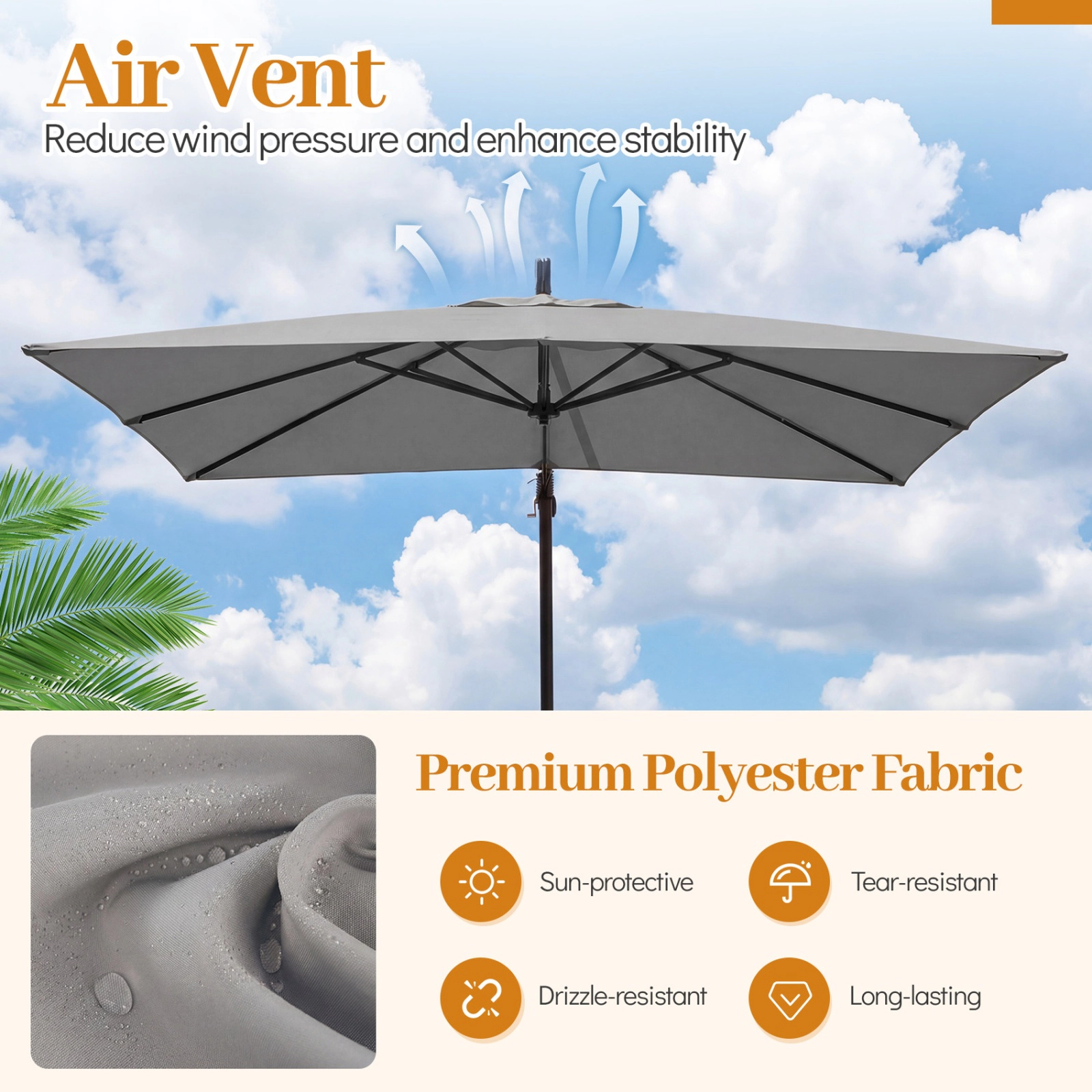 SUGIFT Gray 8 x 8 ft Square Offset Cantilever Patio Umbrella with 360 Degree Rotation