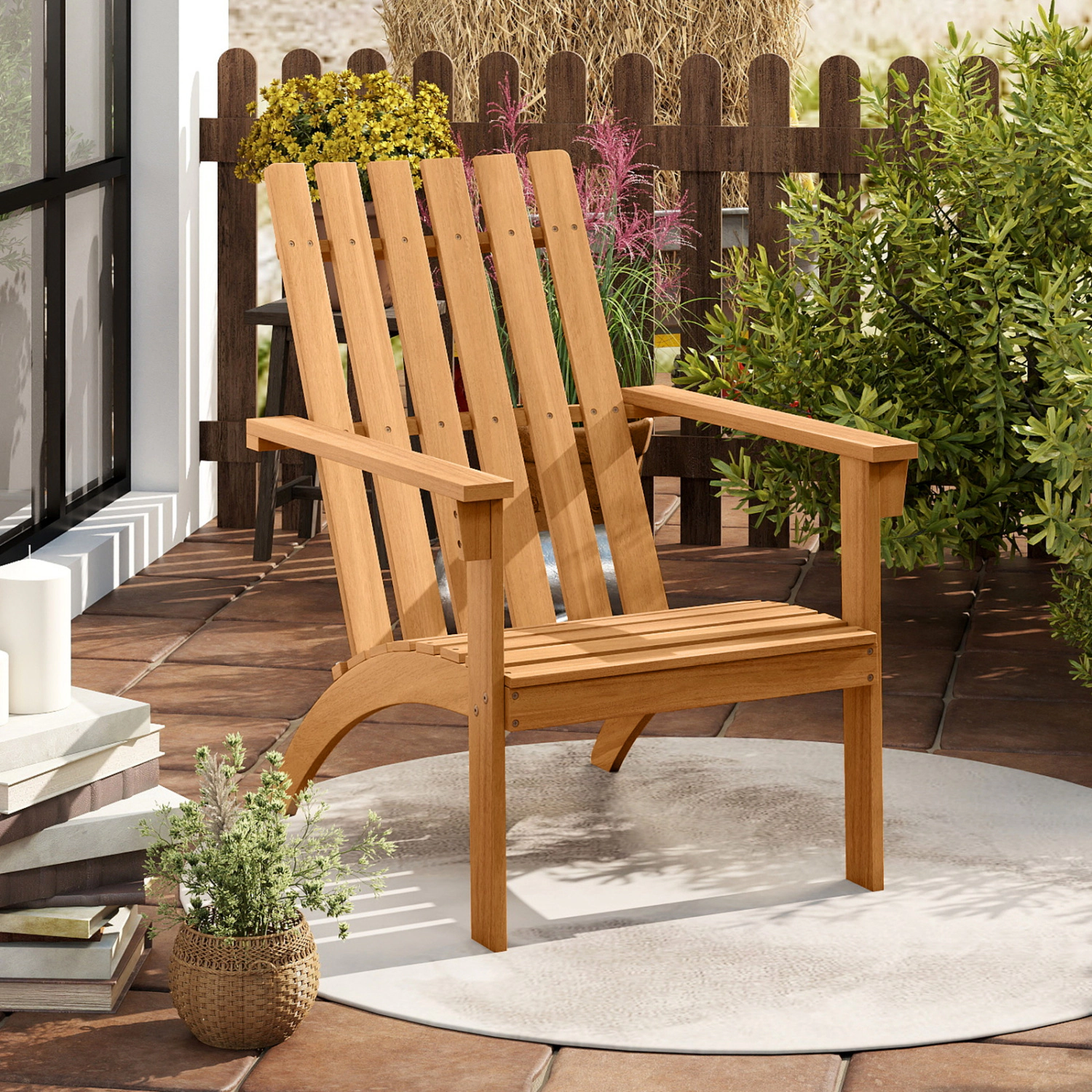 Hivvago Acacia Wood Outdoor Lounge Chair with Armrests