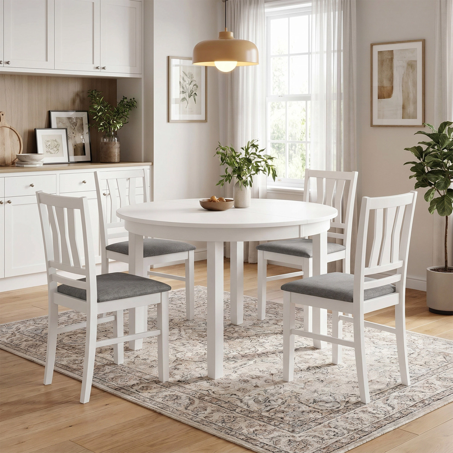 LJG Set of 4 Linen Style Upholstered Kitchen Chairs with