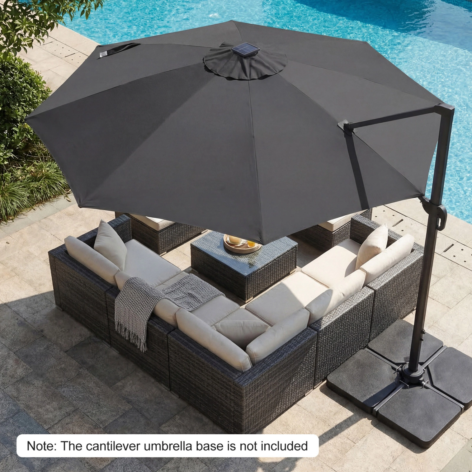 SUGIFT Solar LED Cantilever Patio Umbrella with 10-ft Canopy 360° Rotation Gray