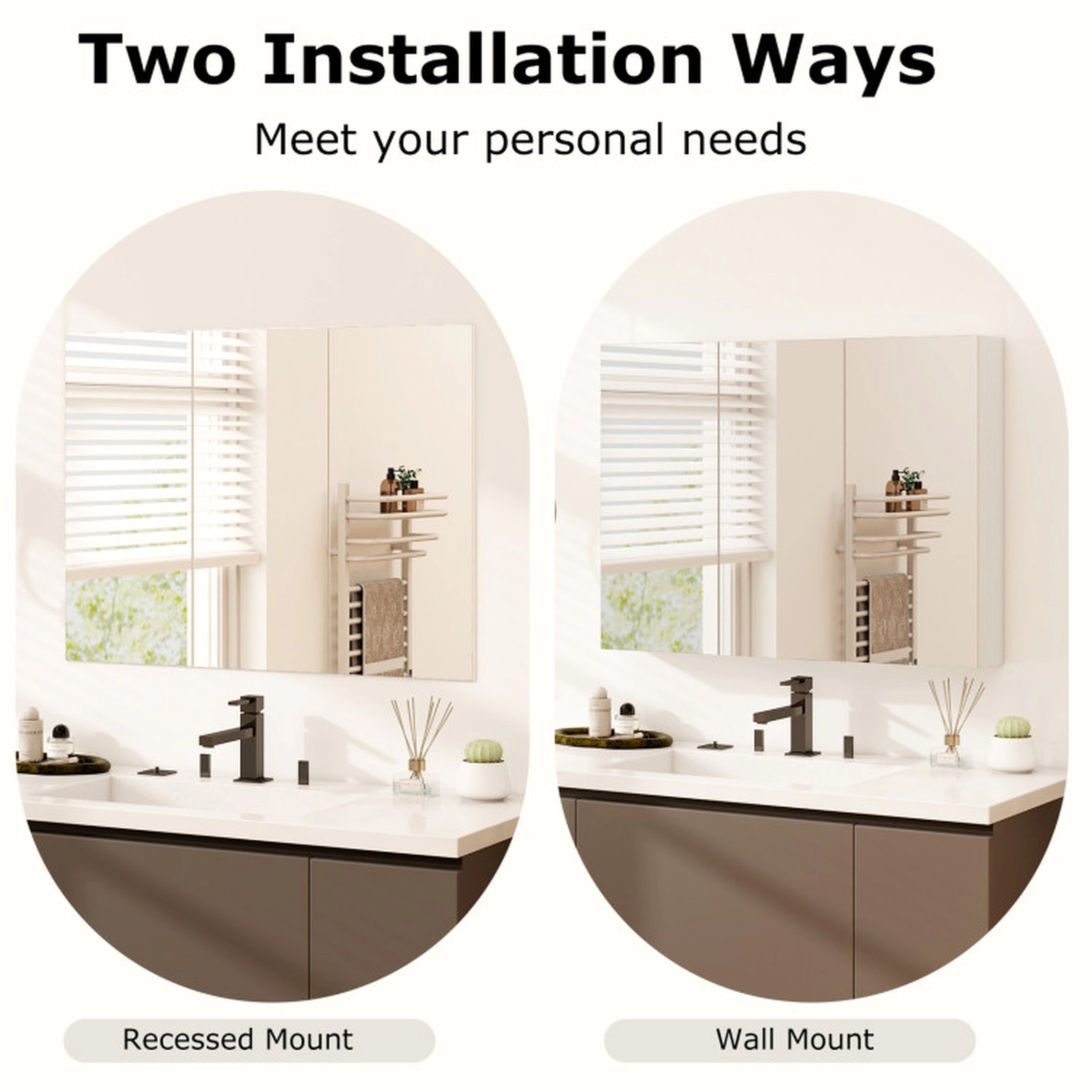 SUGIFT 3-Door Frameless Mirrored Surface Mount Bathroom Medicine Cabinet 34.5-in x 5-in x 25.5-in 6 Compartments White