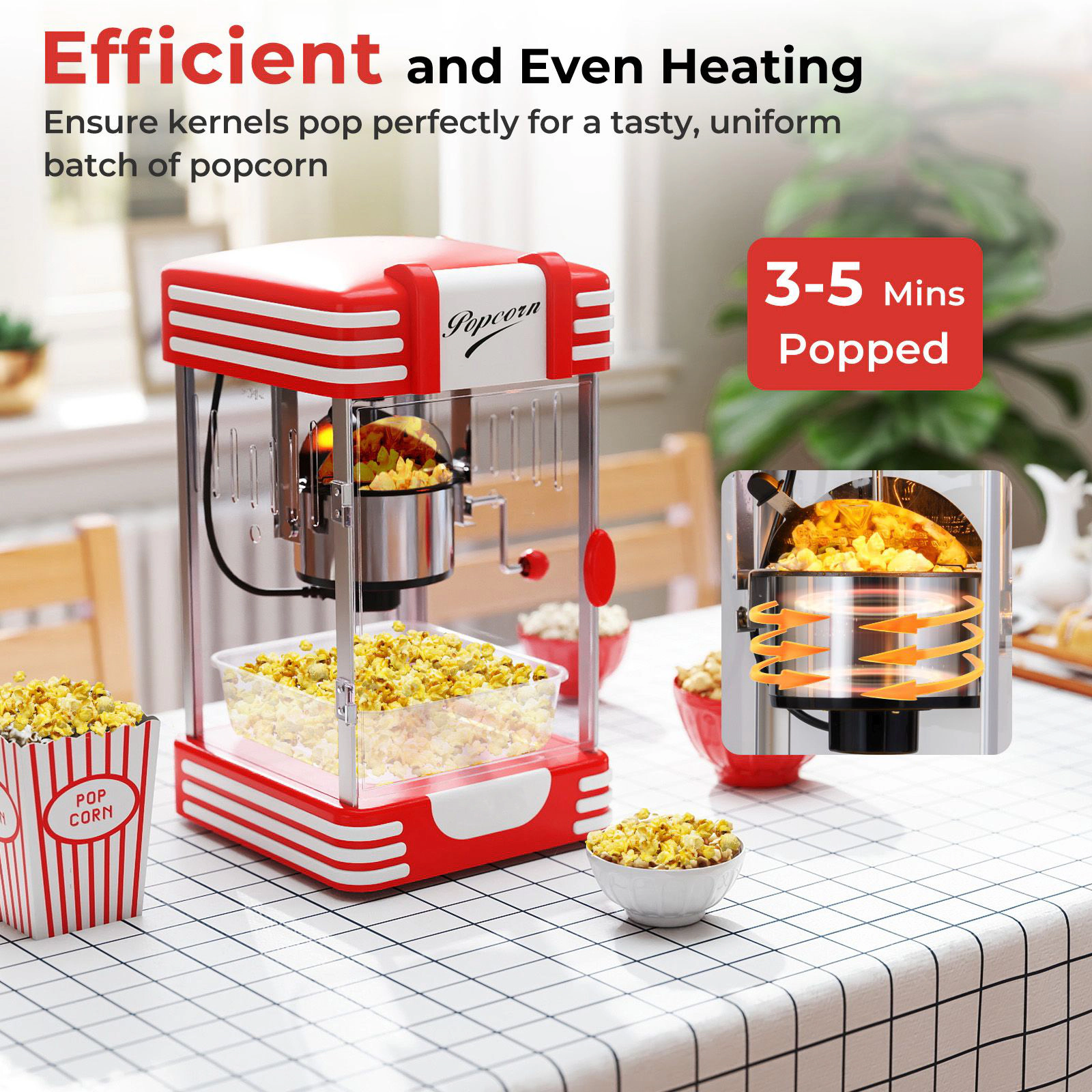 SlickBlue Red Countertop Popcorn Maker, 3.5 Oz Kettle, 300W, Warming Light, Retro Design