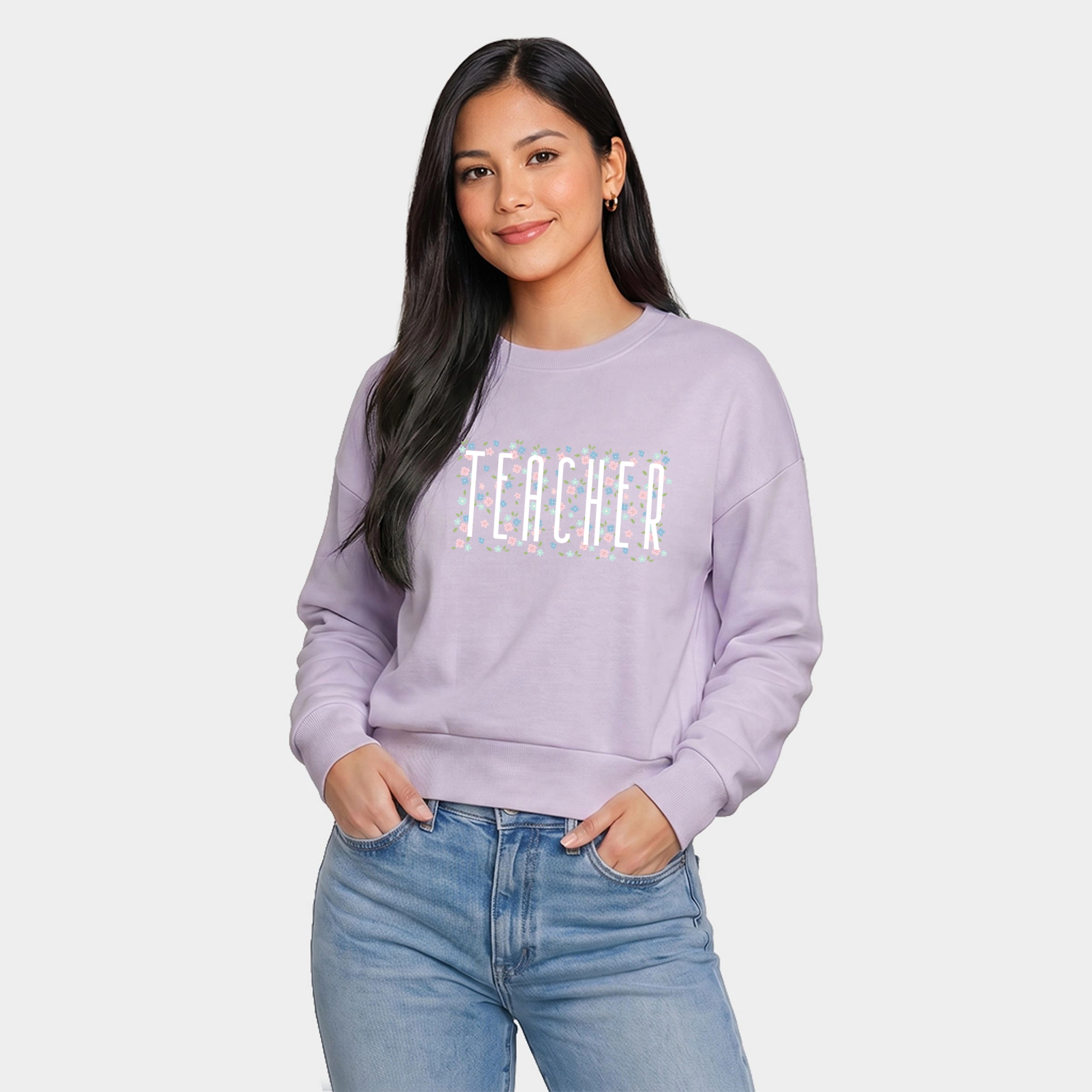 Simply Sage Market - Women's Cropped Sweatshirt Teacher Tall Floral