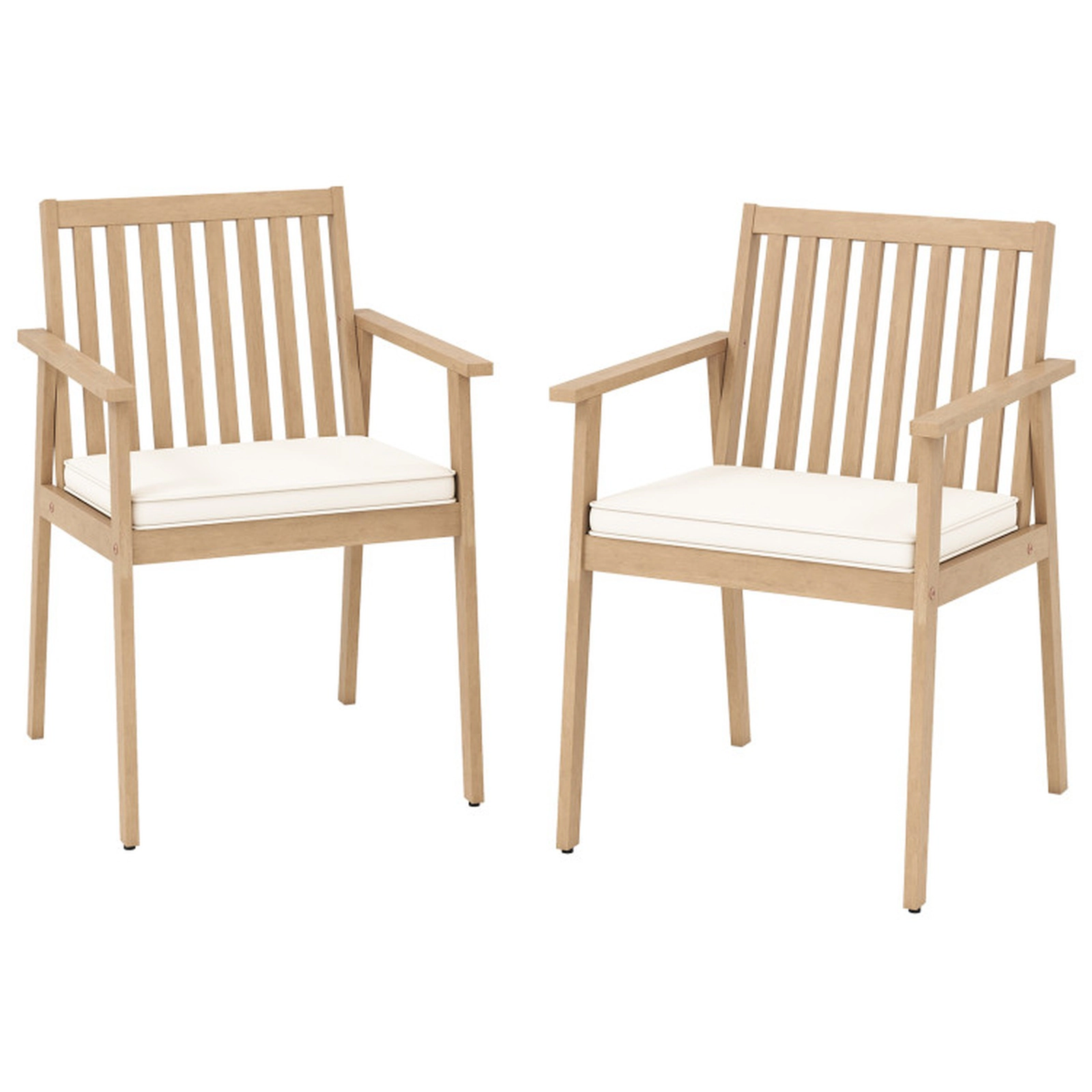SUGIFT Set of 2 Natural Acacia Wood Outdoor Patio Dining Armchairs with Removable Padded Cushions