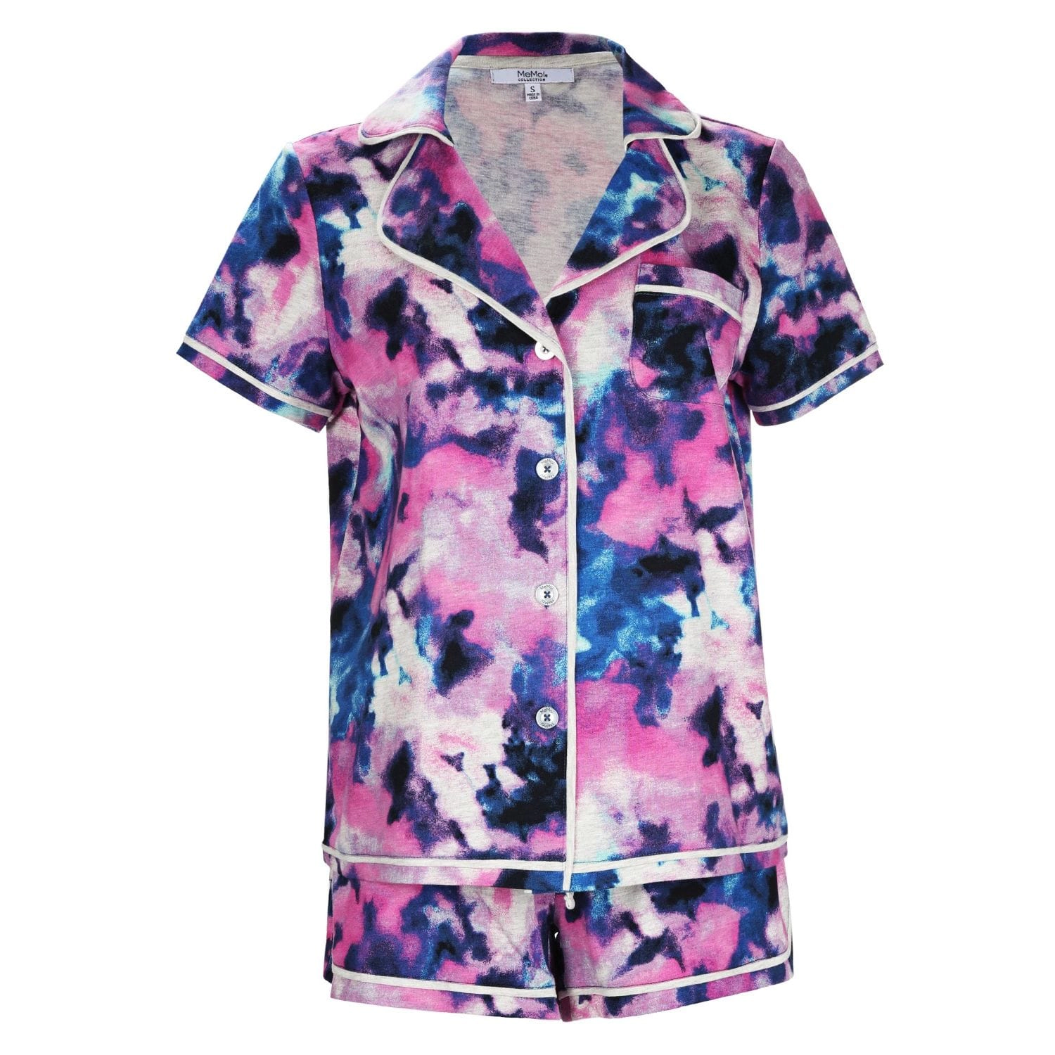 MeMoi Women's Stardust Tie Dye Notch Collar Cotton Blend Pajama Set