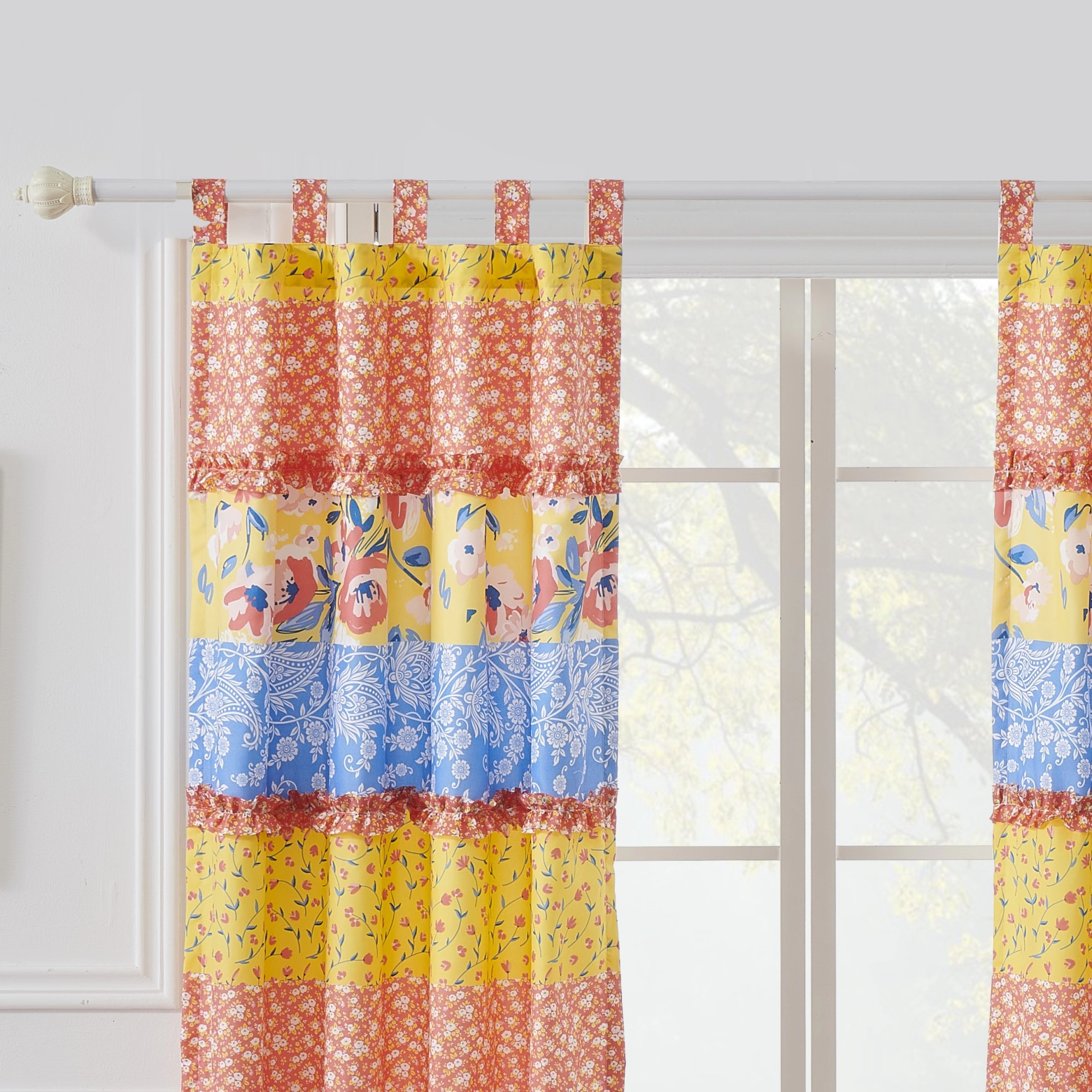 Greenland Home Skylar Ruffle-Embellished Curtain Panel Pair - Set of 2 - 42x84" and 3x24", Calico