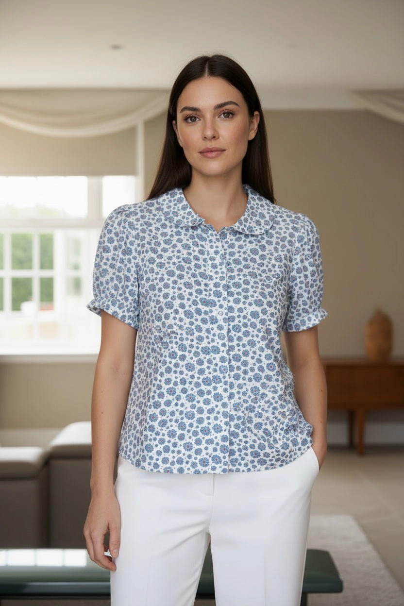 DressAtR Women's Puff Sleeve Round Collar Neck Blouse