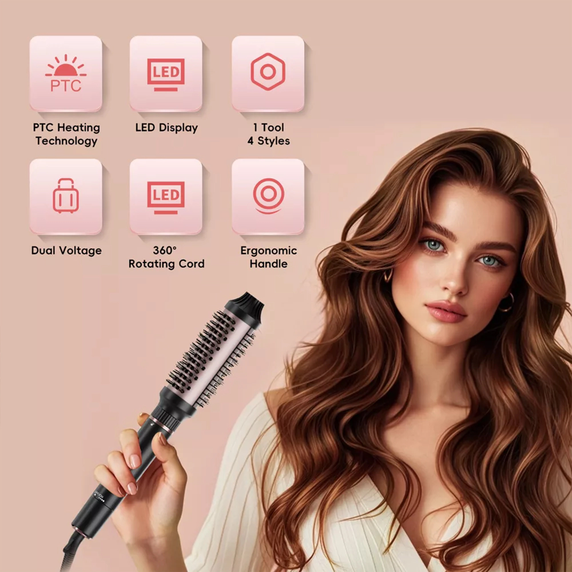 NICEBAY Thermal Hair Brush, Curling Iron Hair Styling Tools, Flat Iron Hair Straightener, Curling Wand Hair Tools